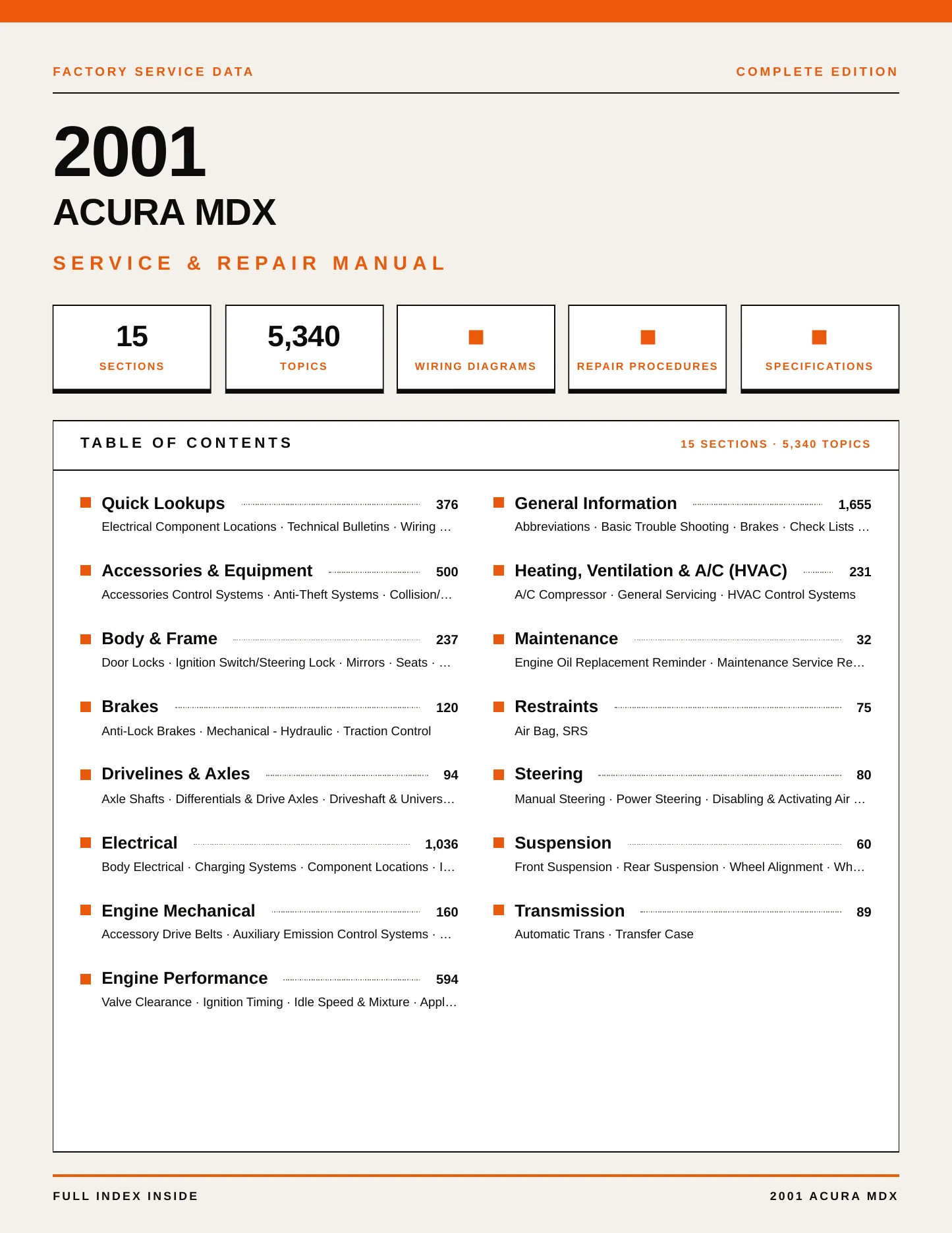 2001 Acura MDX Service and Repair Manual preview page 1