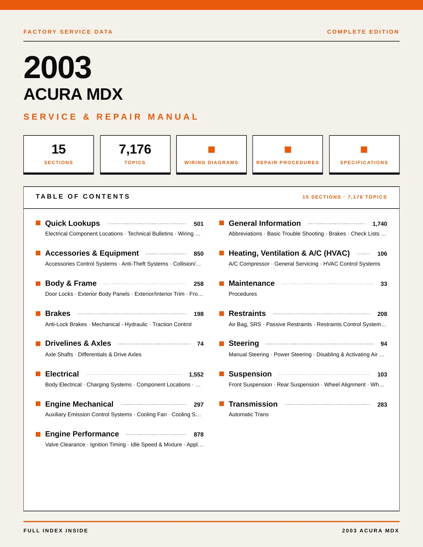 2003 Acura MDX Service and Repair Manual preview page 1