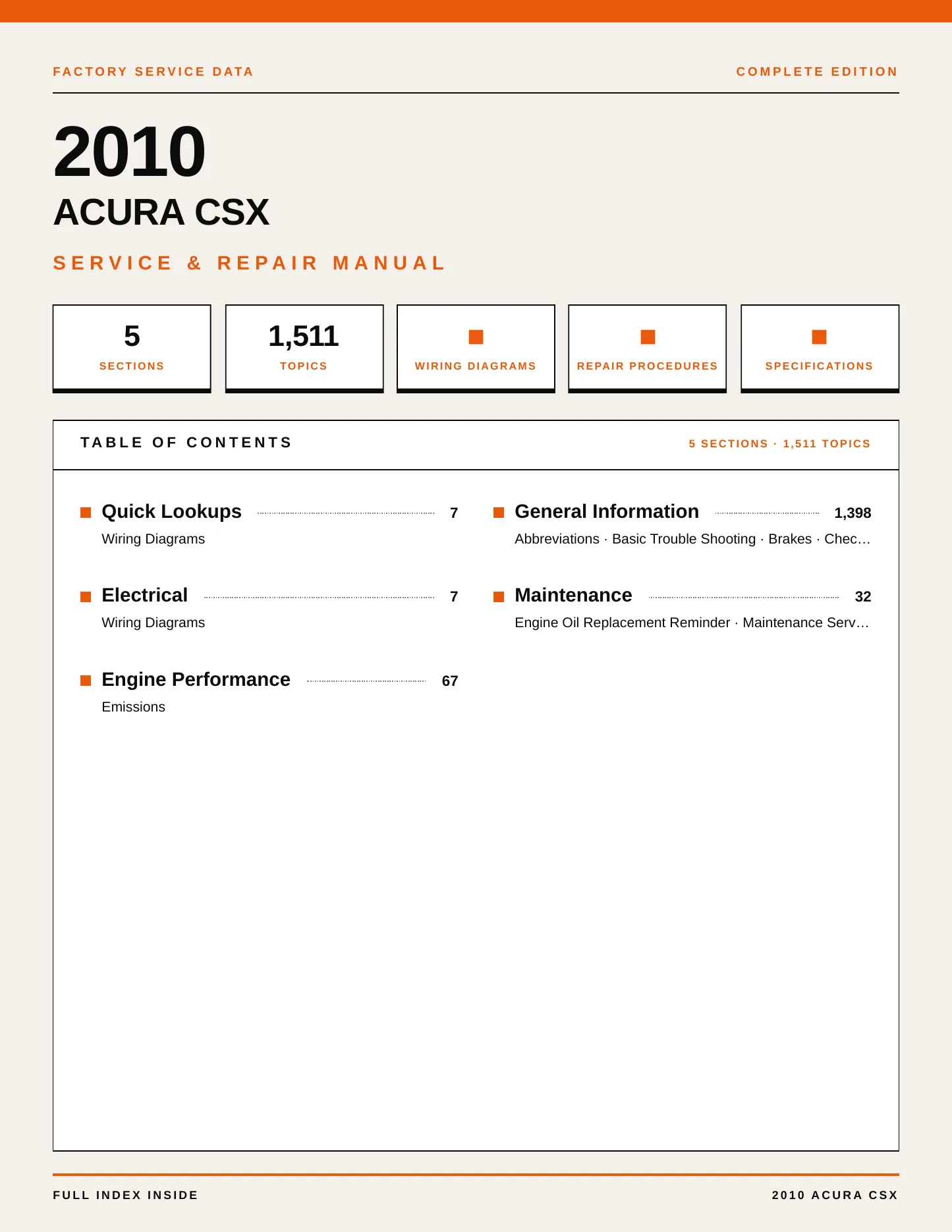 2010 Acura CSX Service and Repair Manual preview page 1