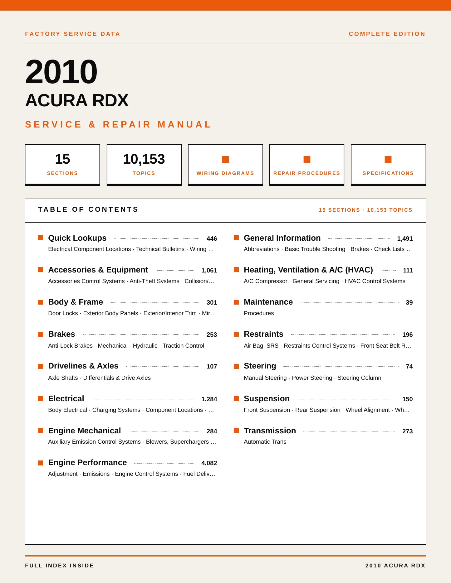 2010 Acura RDX Service and Repair Manual preview page 1