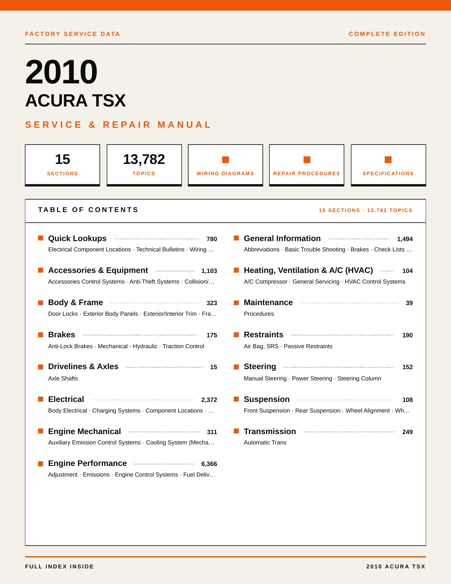 2010 Acura TSX Service and Repair Manual preview page 1