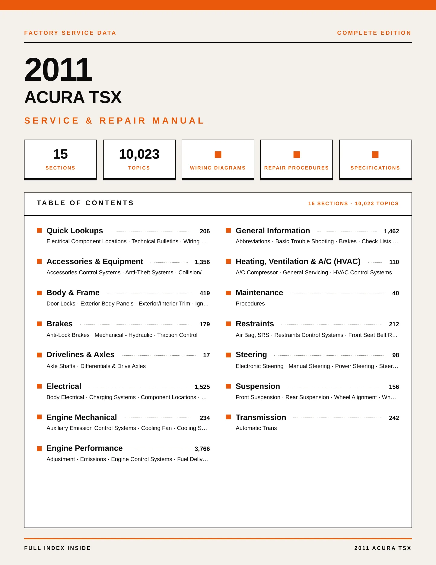2011 Acura TSX Service and Repair Manual preview page 1