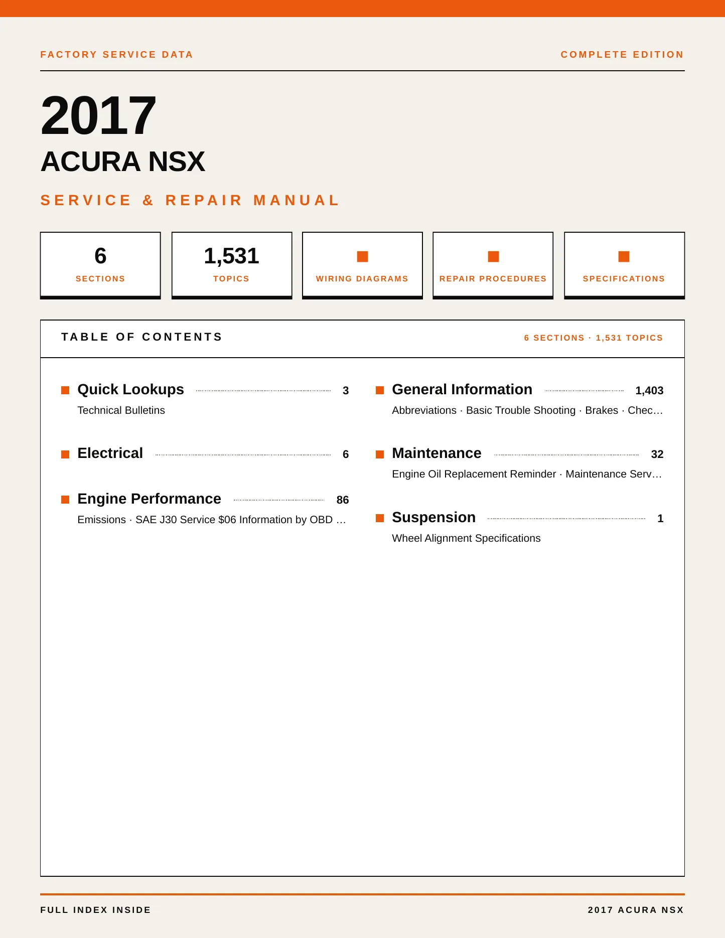 2017 Acura NSX Service and Repair Manual preview page 1