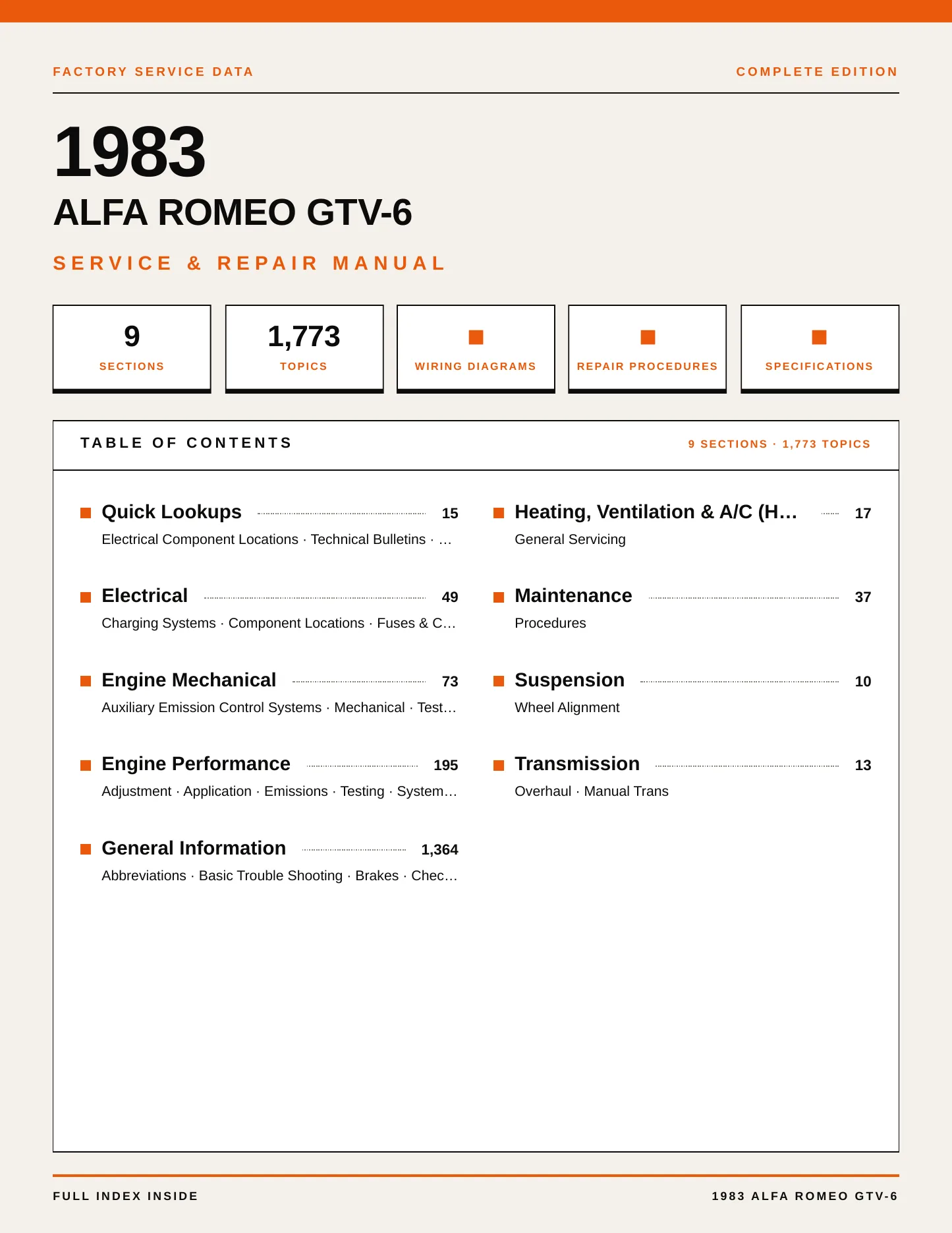 1983 Alfa Romeo GTV-6 Service and Repair Manual preview page 1