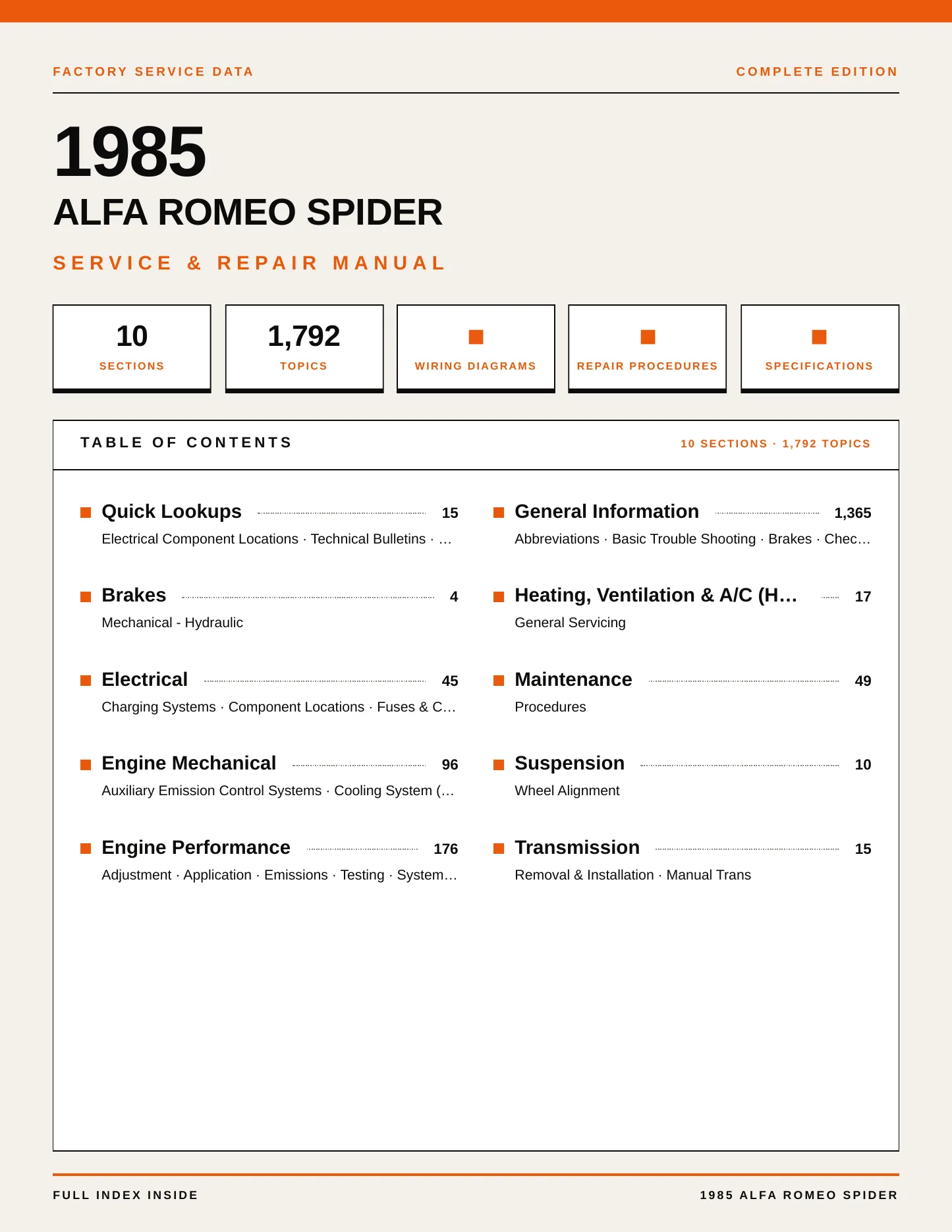 1985 Alfa Romeo Spider Service and Repair Manual preview page 1