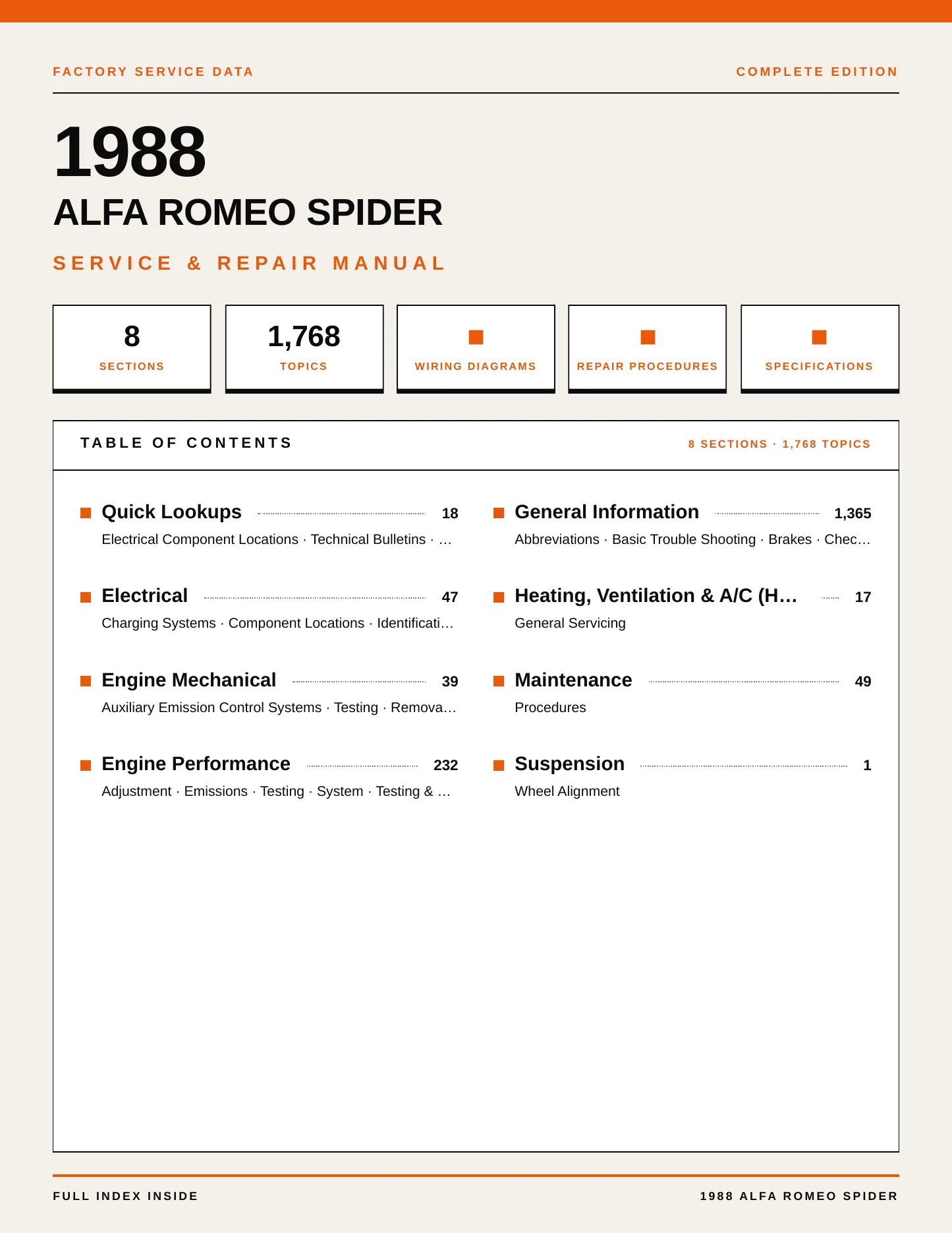 1988 Alfa Romeo Spider Service and Repair Manual preview page 1