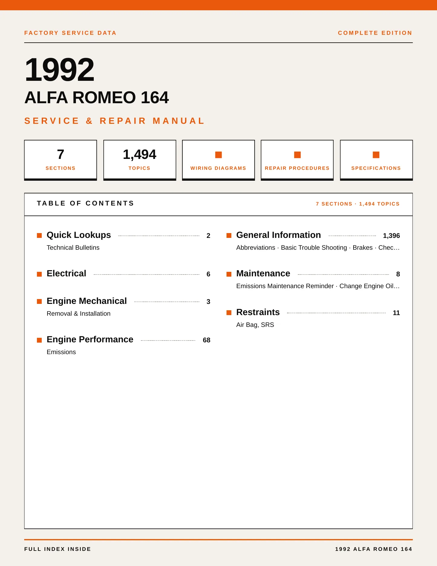 1992 Alfa Romeo 164 service manual page 1