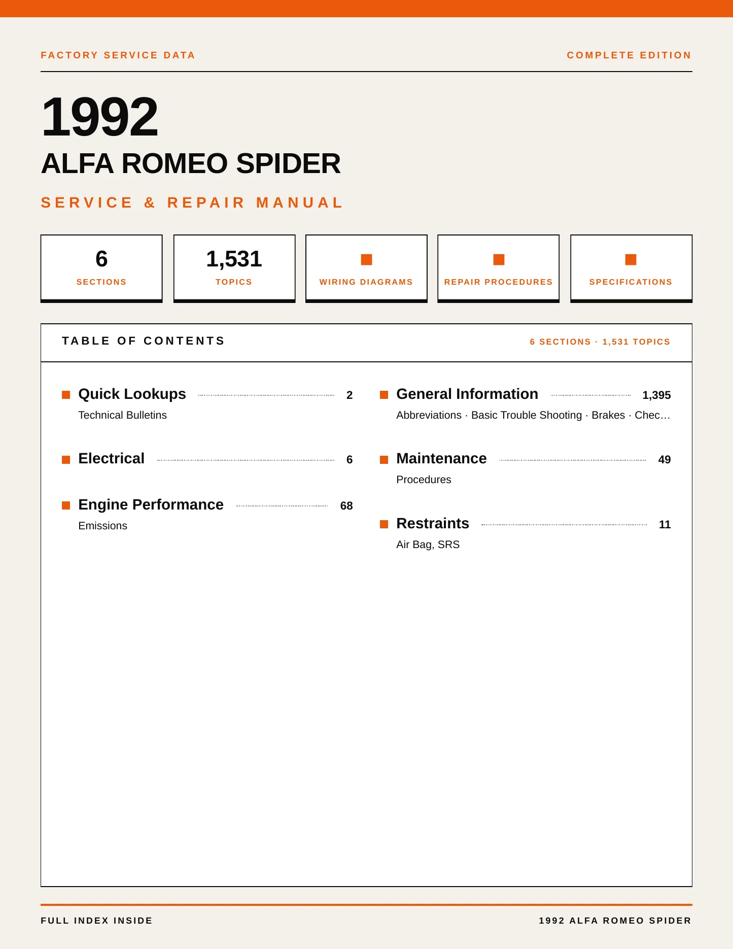 1992 Alfa Romeo Spider Service and Repair Manual preview page 1