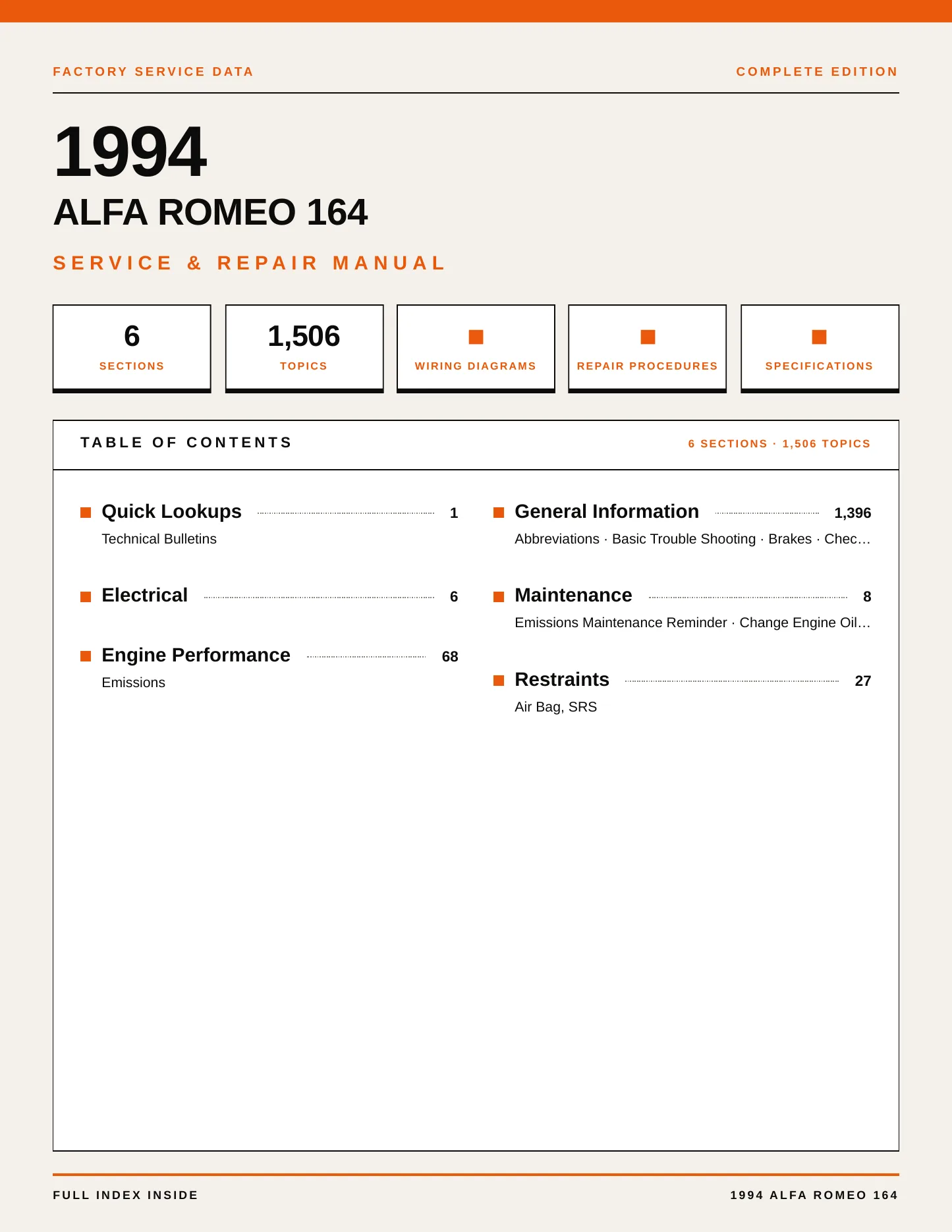 1994 Alfa Romeo 164 Service and Repair Manual preview page 1