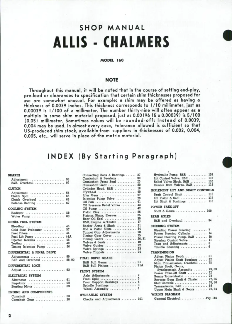 Allis Chalmers 160 Tractor Service & Repair Manual preview page 1