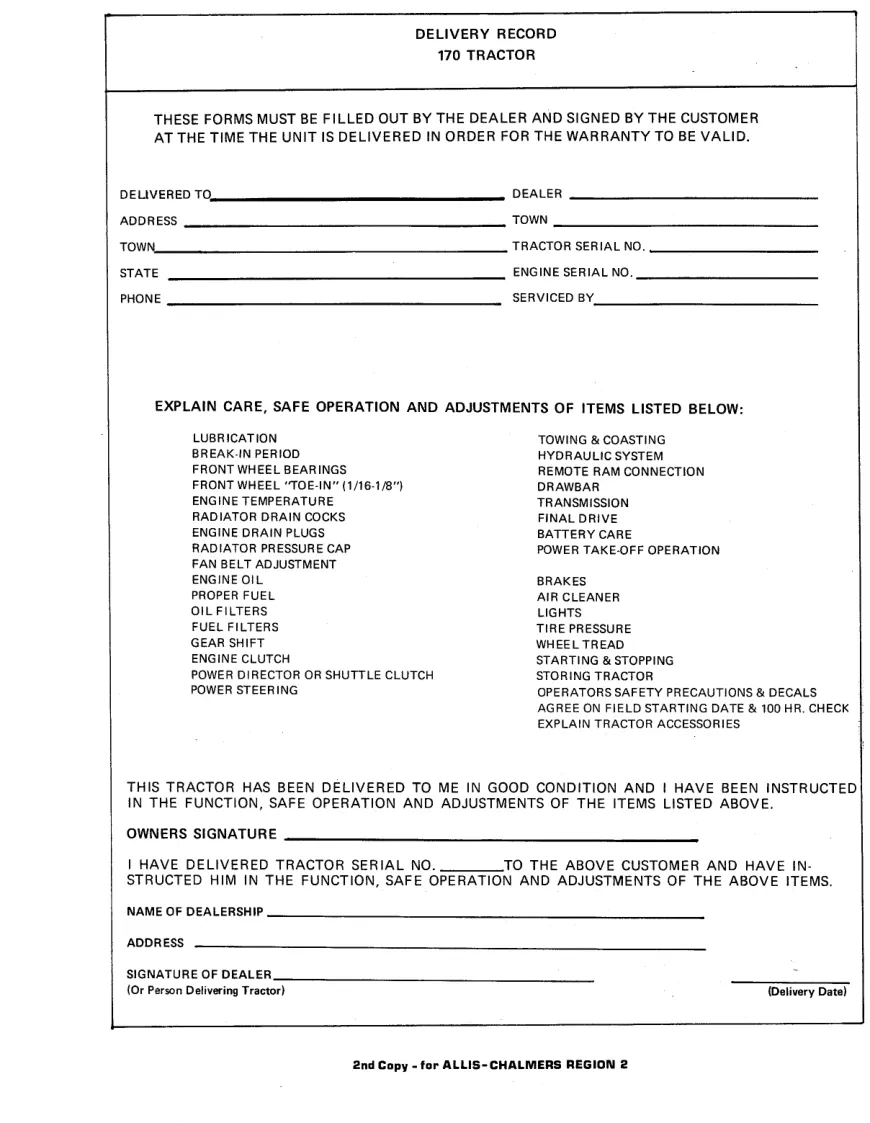 Allis Chalmers 170 Tractor Operator's Manual preview page 4