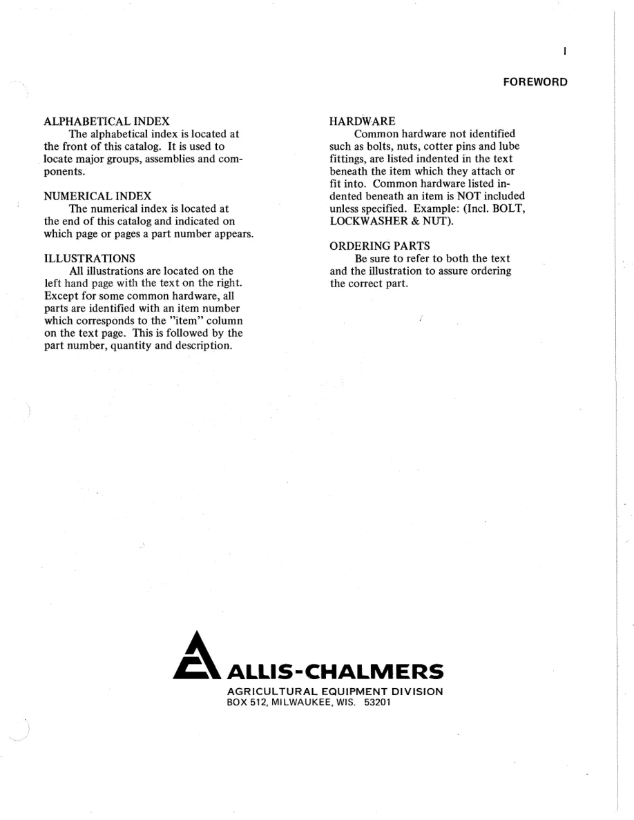 Allis Chalmers 5020 Tractor Parts Manual preview page 3
