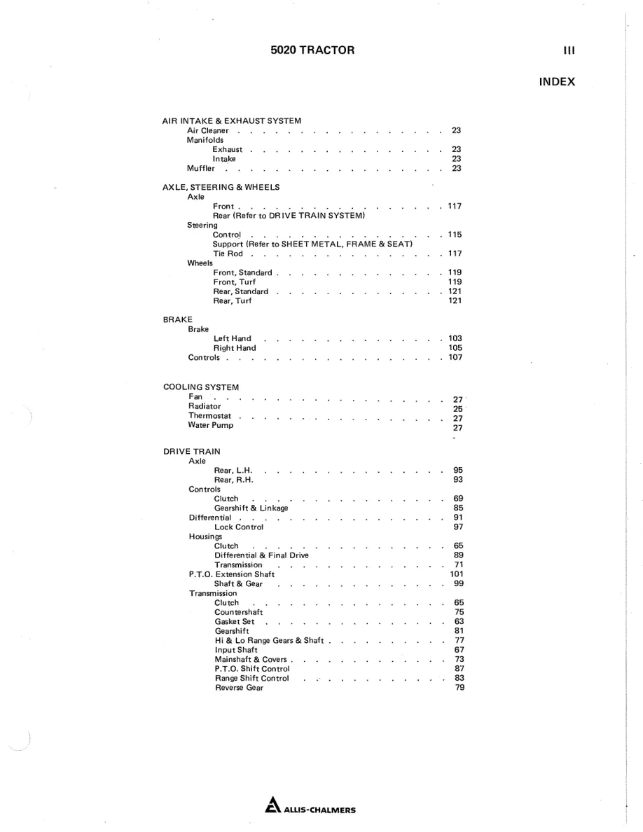 Allis Chalmers 5020 Tractor Parts Manual preview page 5