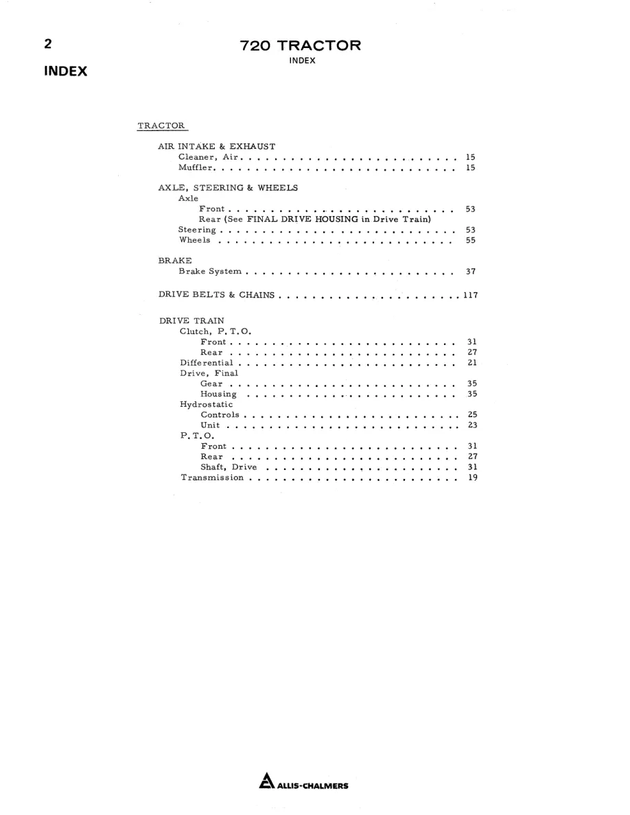 Allis Chalmers 720 Tractor Parts Manual preview page 3
