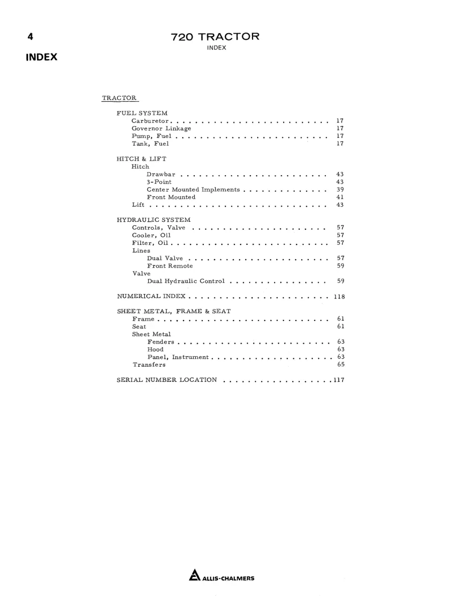 Allis Chalmers 720 Tractor Parts Manual preview page 5