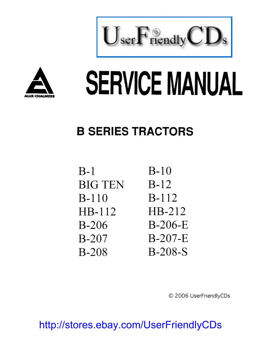 Allis Chalmers B110 B-110 AC Tractor & Attachments Service & Repair Manual preview page 1