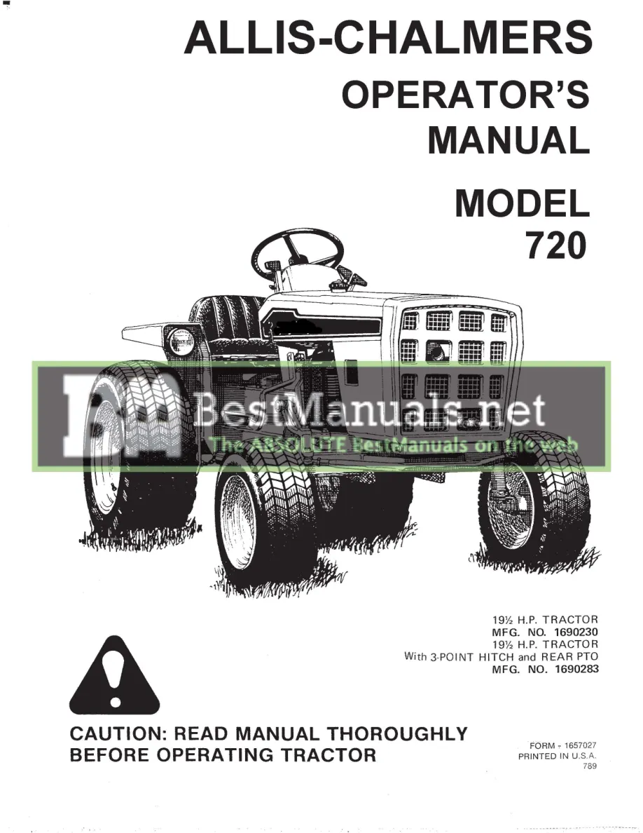 Allis Chalmers -Chalmers 720 & Simplicity 9020 Tractor Operator's Manual preview page 1