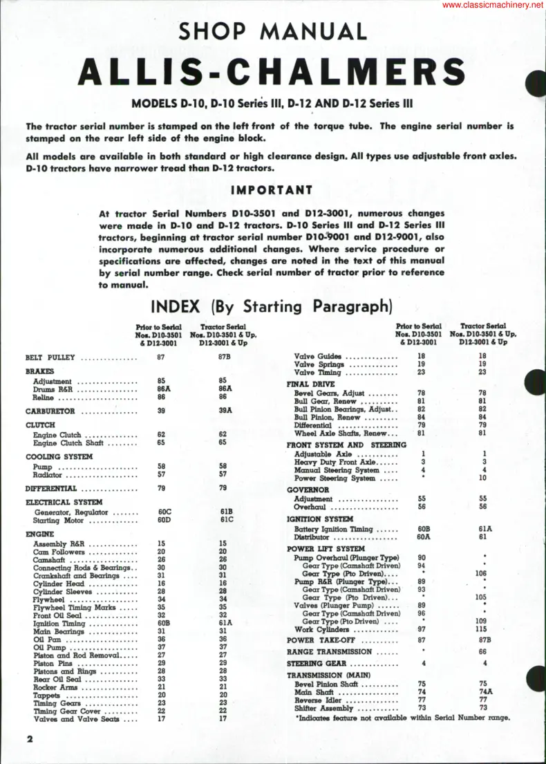 Allis Chalmers D10 Series III D12 Tractor Service & Repair Manual preview page 1