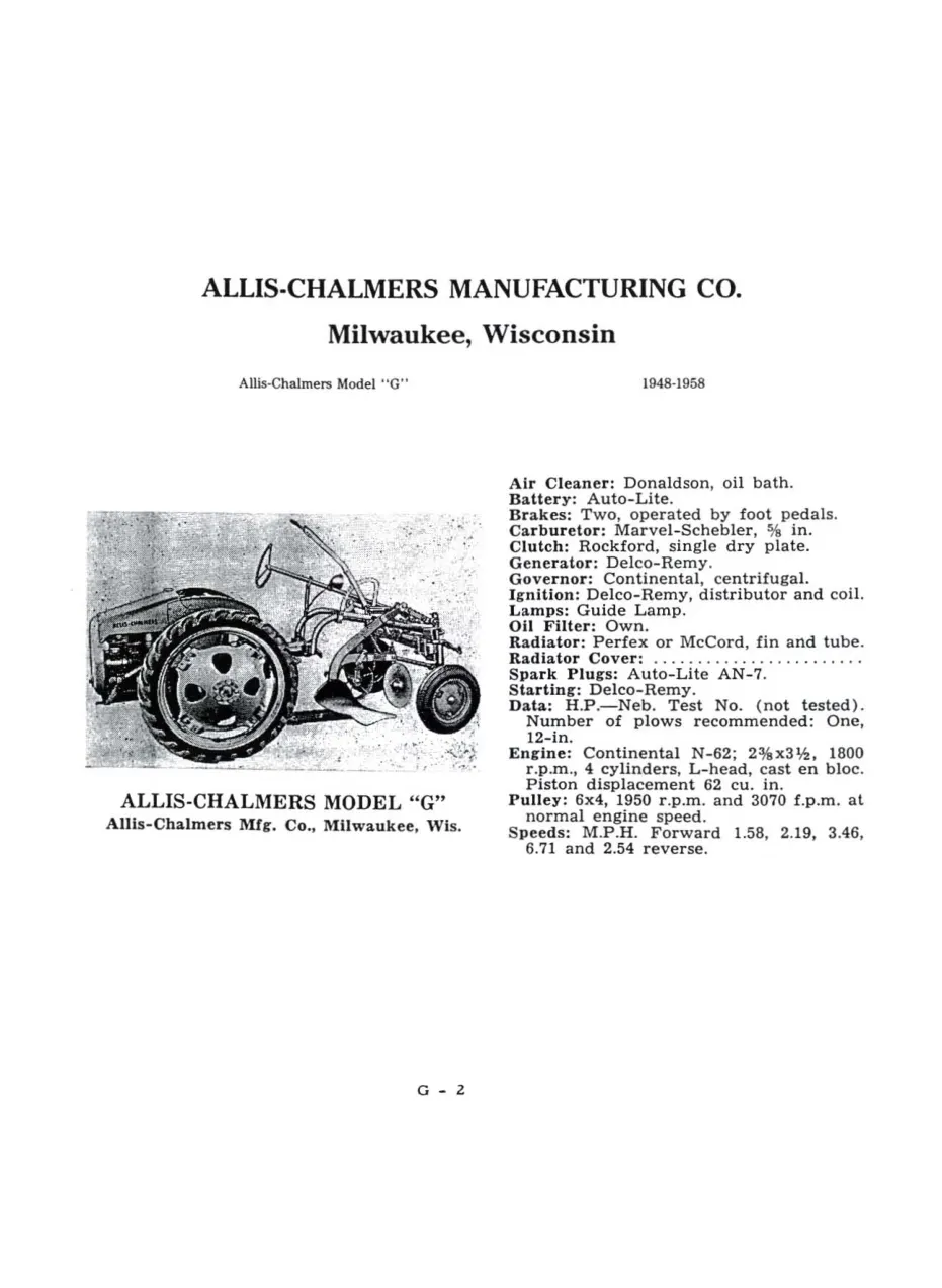 Allis Chalmers G Tractor Service & Repair Manual preview page 4
