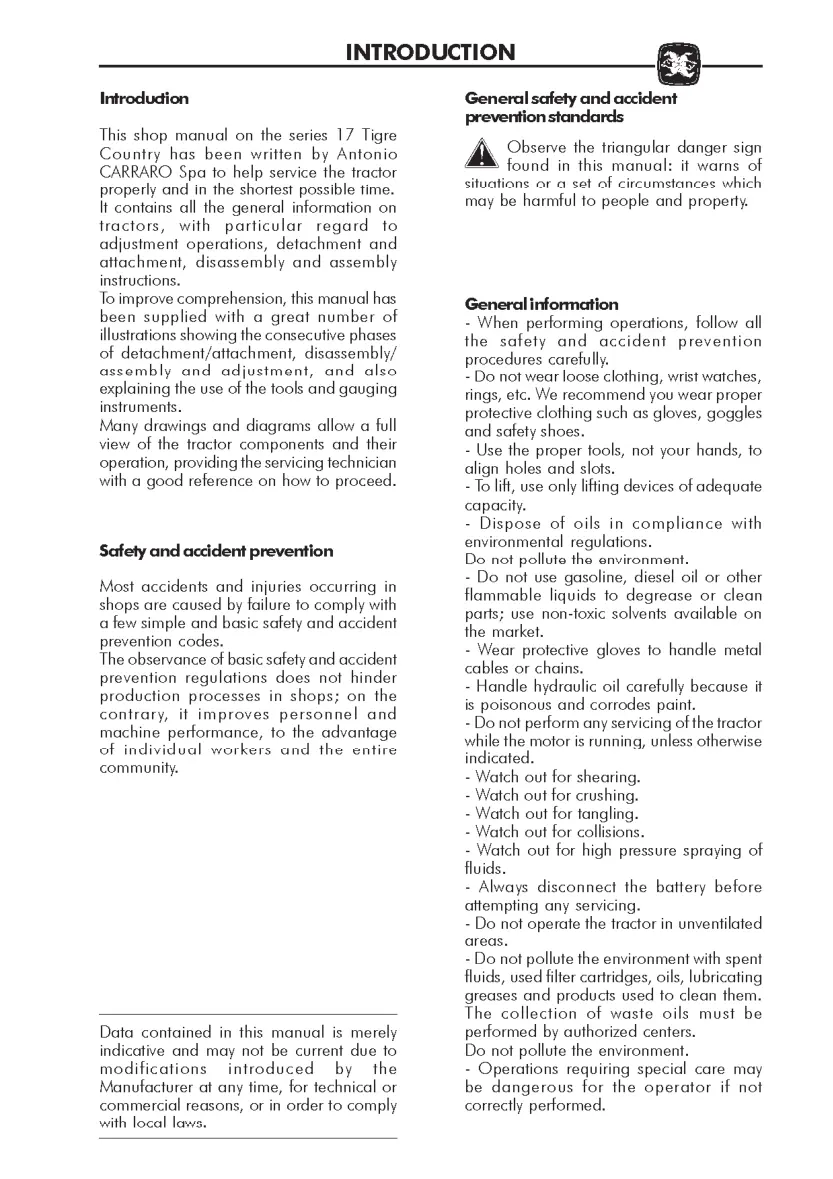 Antonio Carraro Tigre Country 3700 Tractor Service & Repair Manual preview page 3