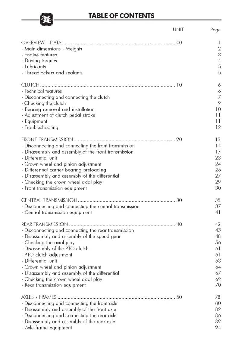 Antonio Carraro Tigre Country 3700 Tractor Service & Repair Manual preview page 4