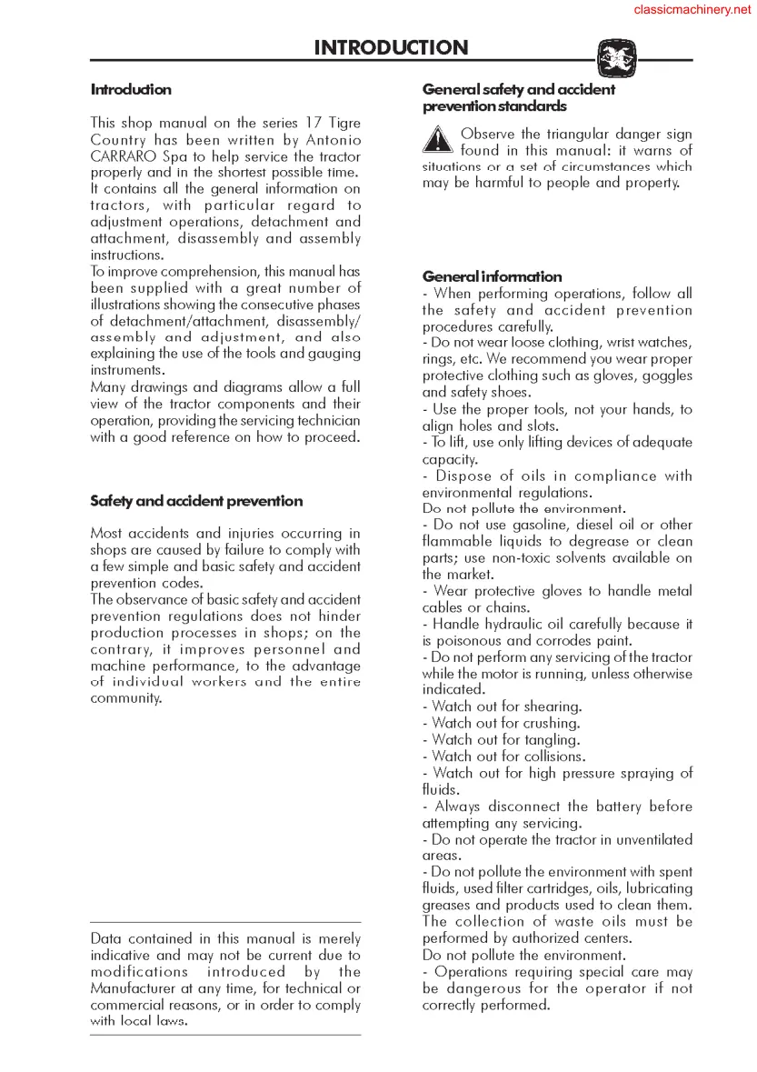 Antonio Carraro Tigre Country 4300 Tractor Service & Repair Manual preview page 3
