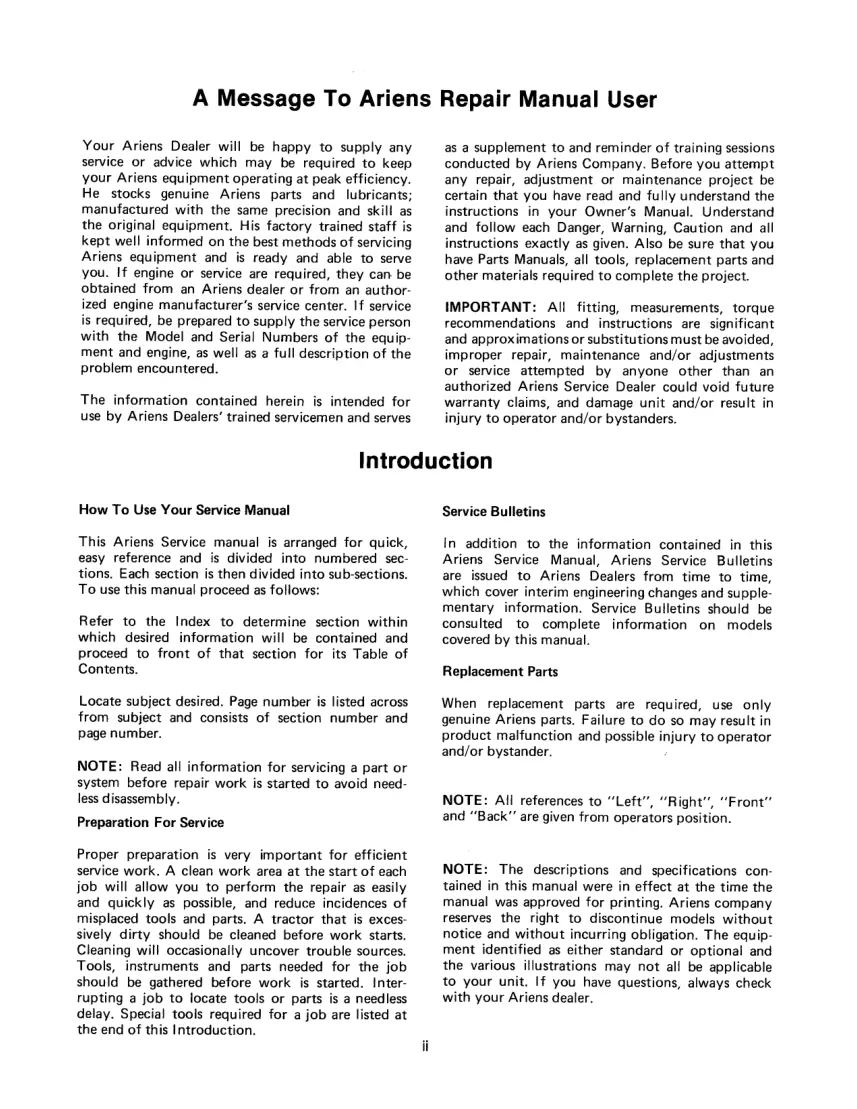 Ariens 931 Series GT Hydrostatic Garden Tractor Service & Repair Manual preview page 4