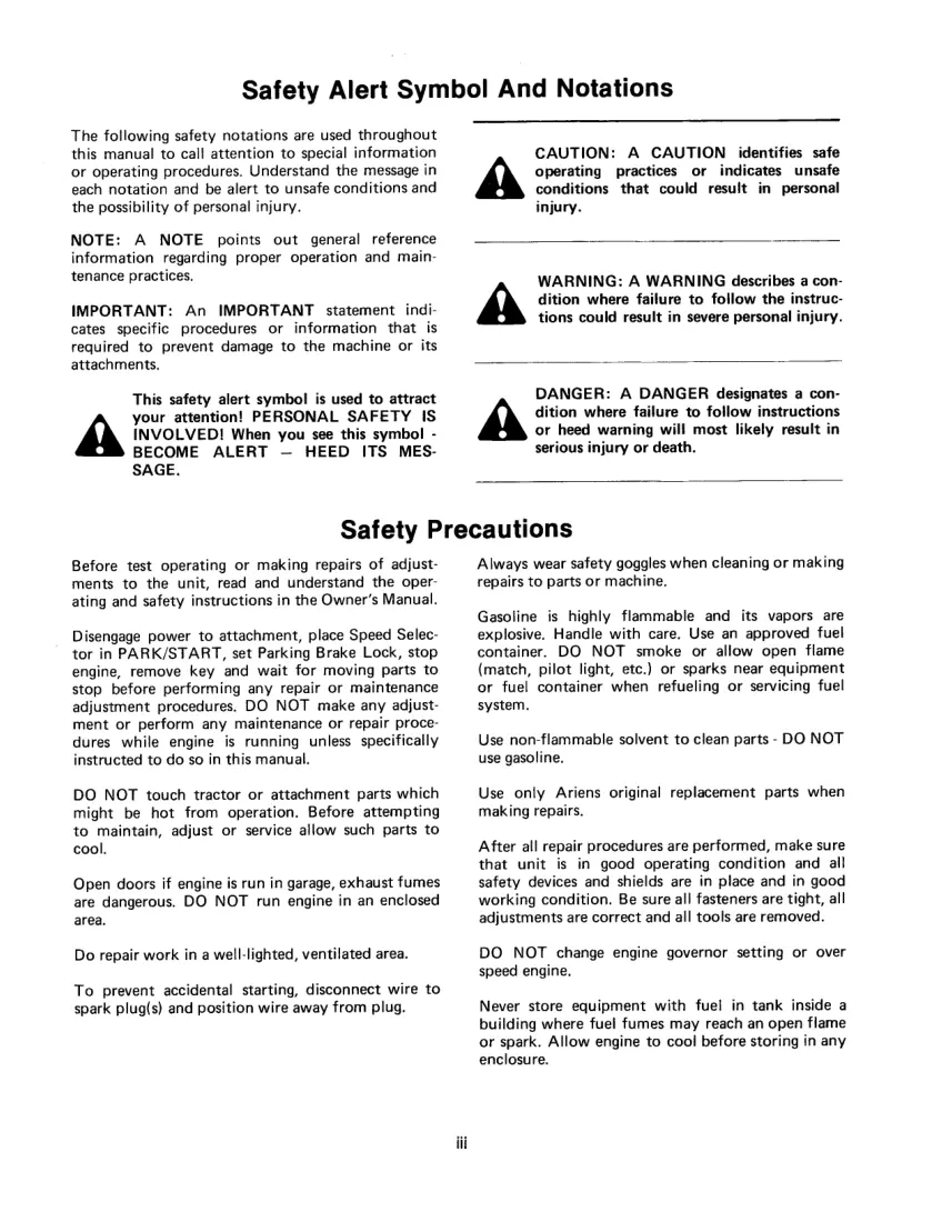 Ariens 931 Series GT Hydrostatic Garden Tractor Service & Repair Manual preview page 5