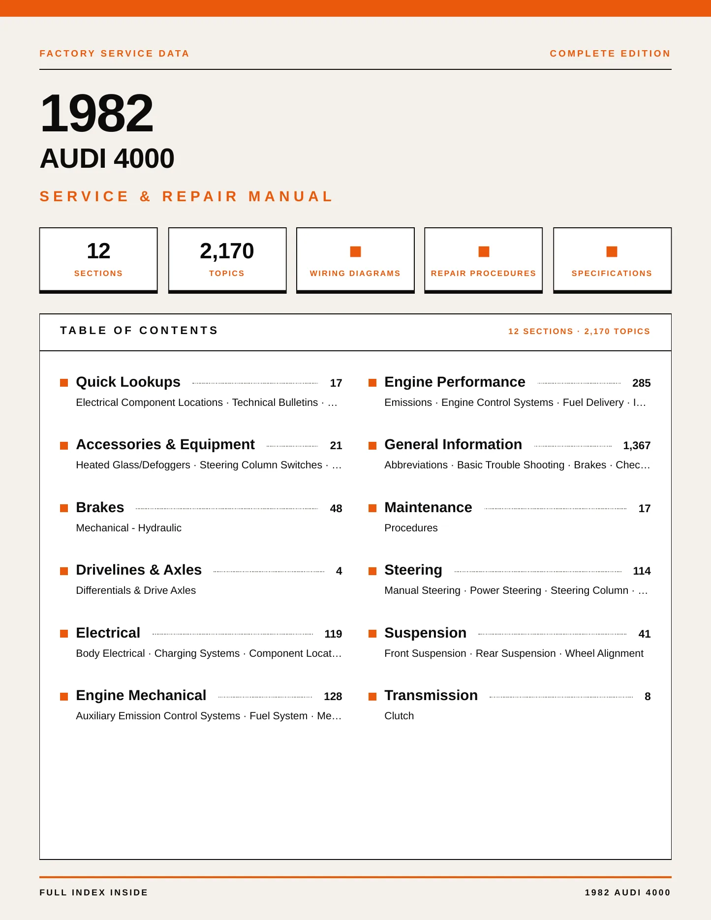 1982 Audi 4000 Service and Repair Manual preview page 1