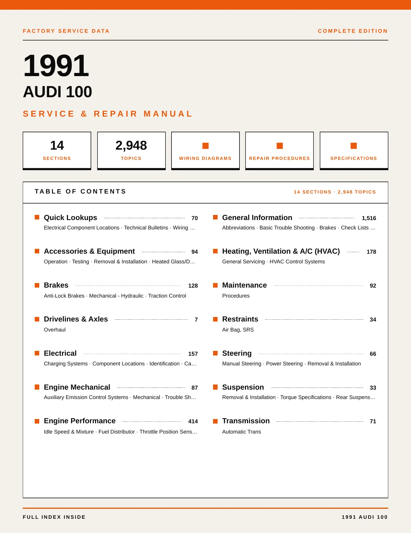 1991 Audi 100 Service and Repair Manual preview page 1