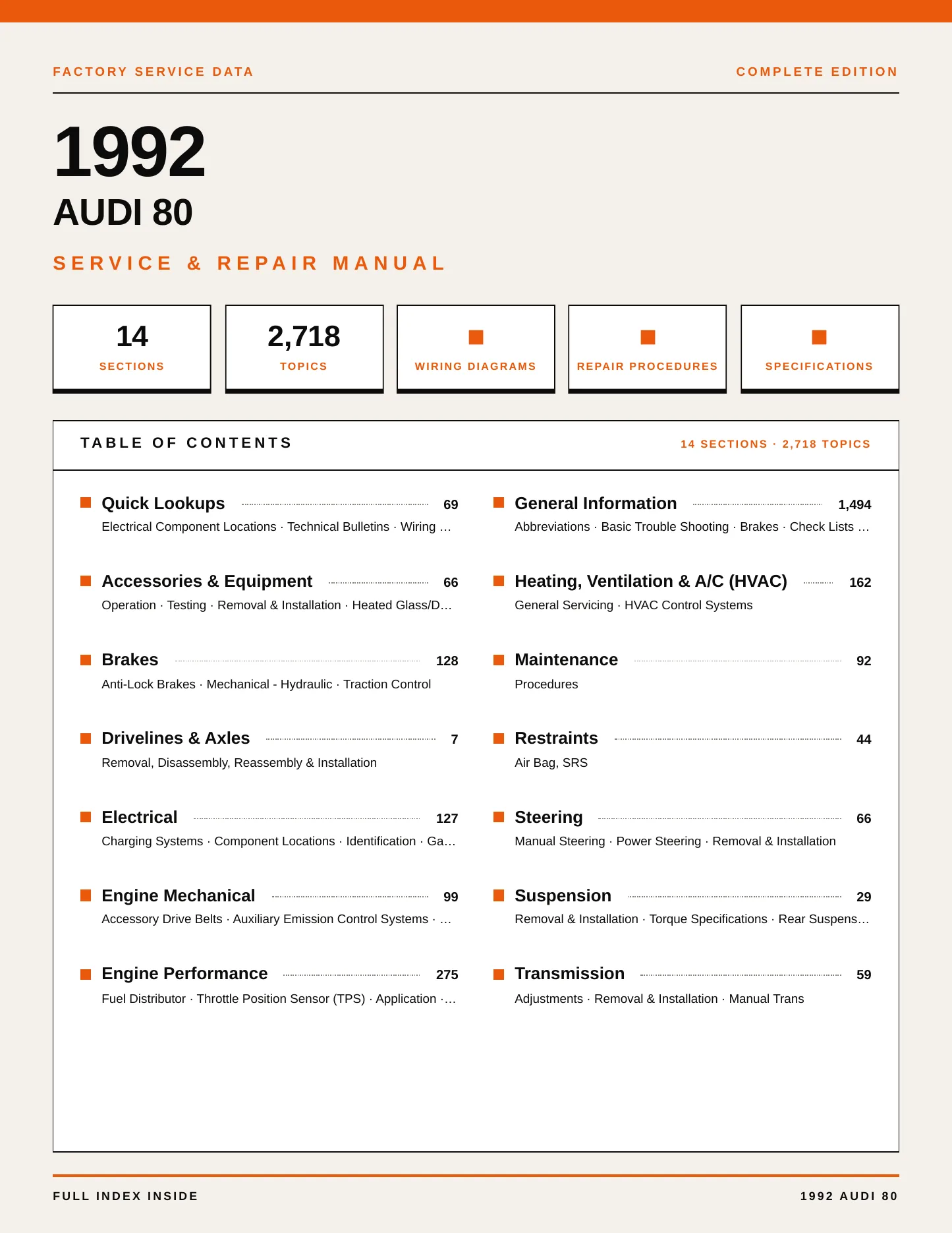 1992 Audi 80 Service and Repair Manual preview page 1