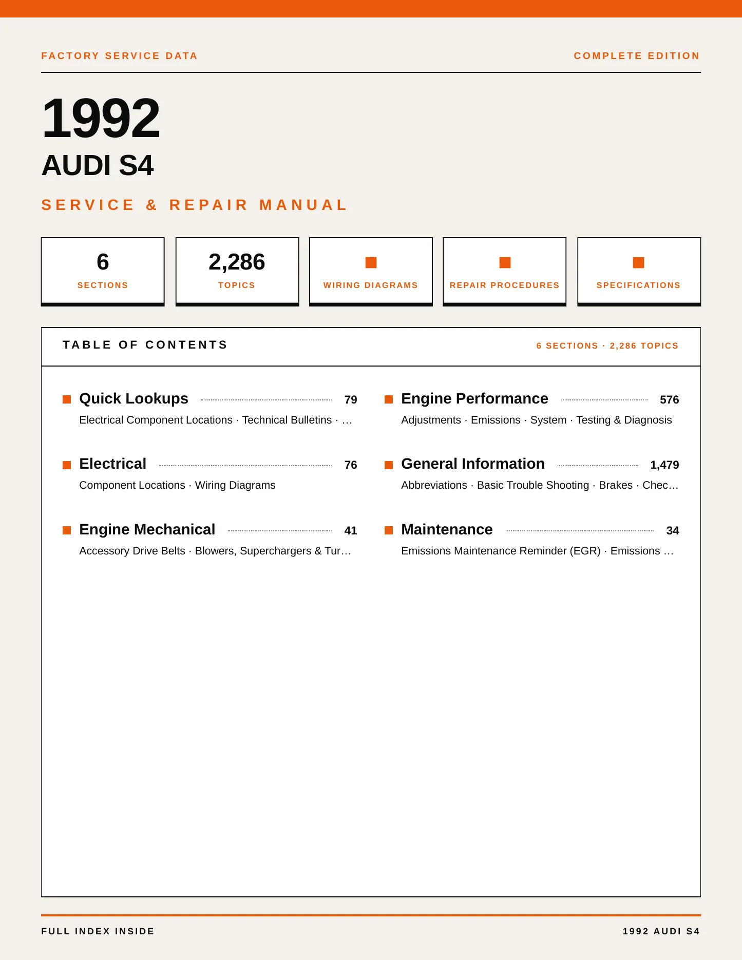 1992 Audi S4 Service and Repair Manual preview page 1