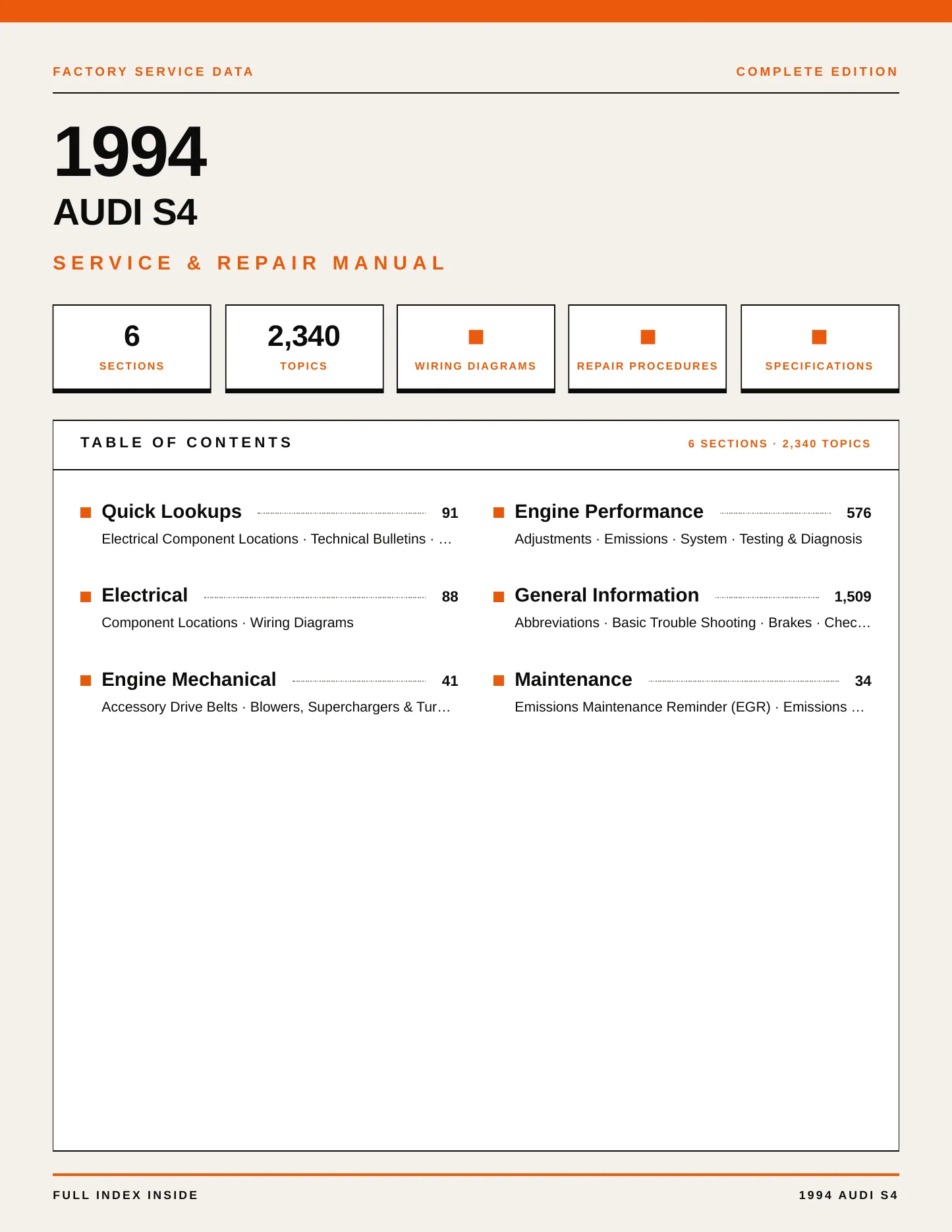 1994 Audi S4 Service and Repair Manual preview page 1
