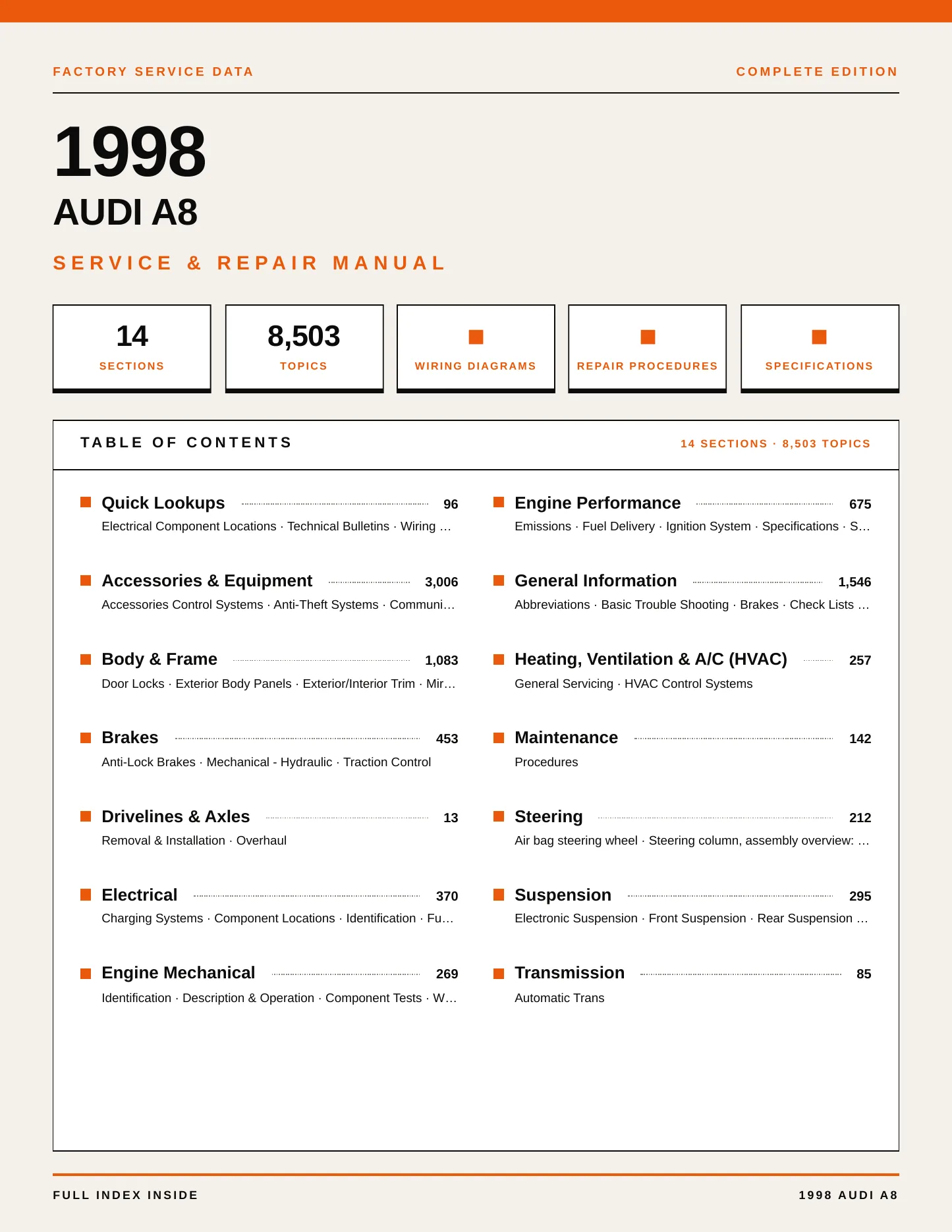 1998 Audi A8 Service and Repair Manual preview page 1