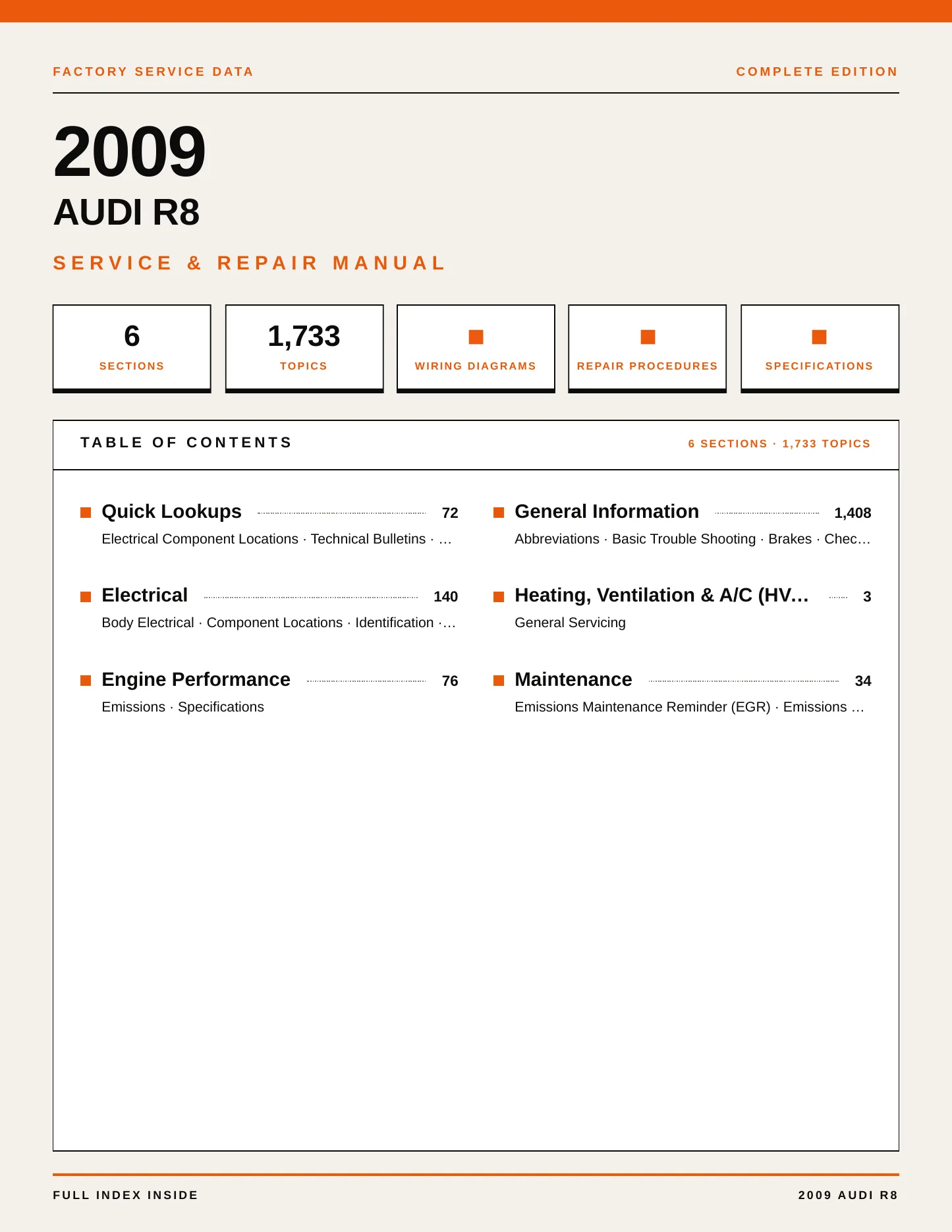 2009 Audi R8 Service and Repair Manual preview page 1