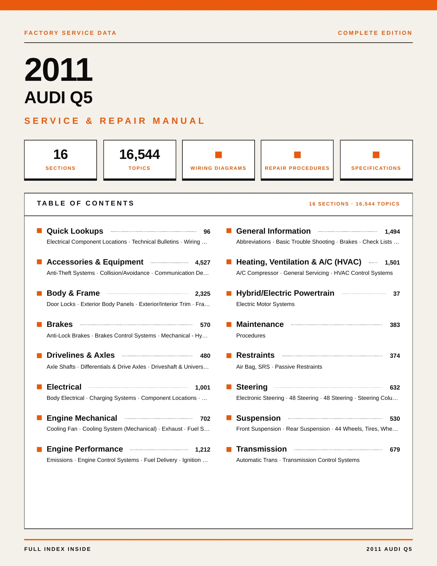 2011 Audi Q5 Service and Repair Manual preview page 1