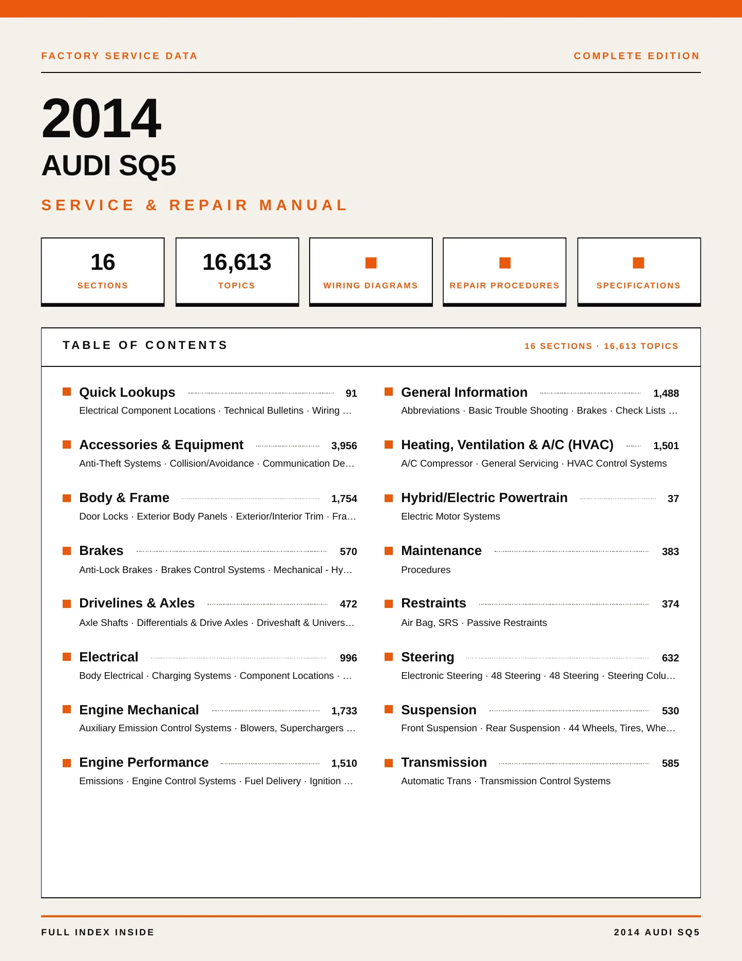 2014 Audi SQ5 Service and Repair Manual preview page 1