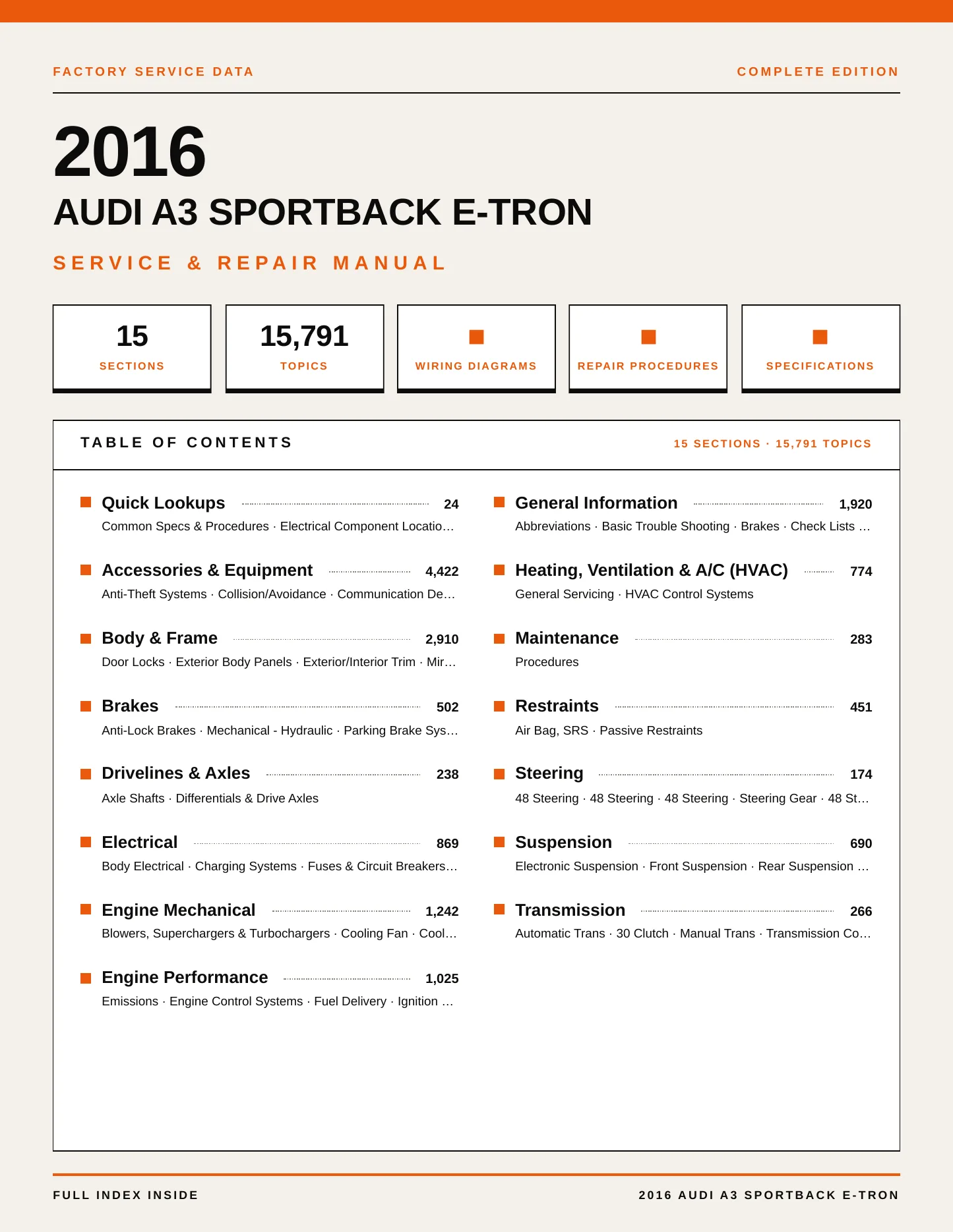 2016 Audi A3 Sportback e-tron Service and Repair Manual preview page 1
