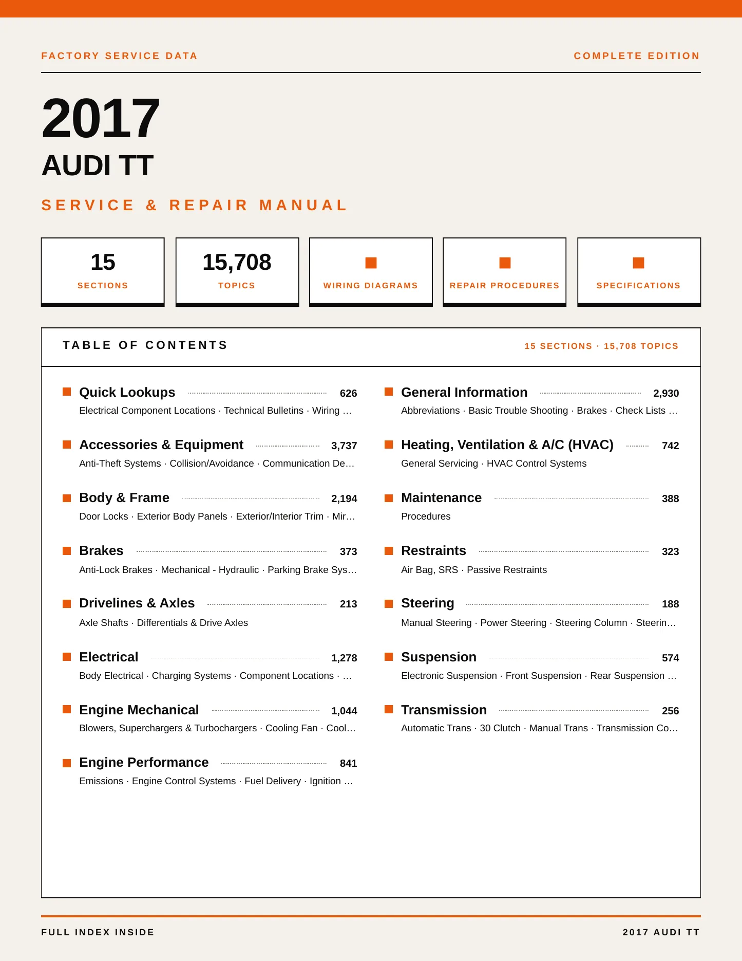 2017 Audi TT Service and Repair Manual preview page 1