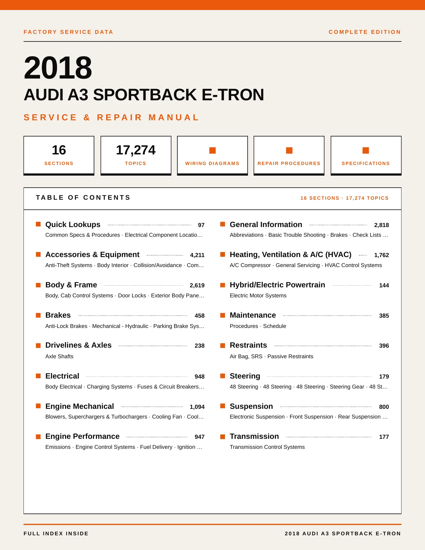 2018 Audi A3 Sportback e-tron Service and Repair Manual preview page 1