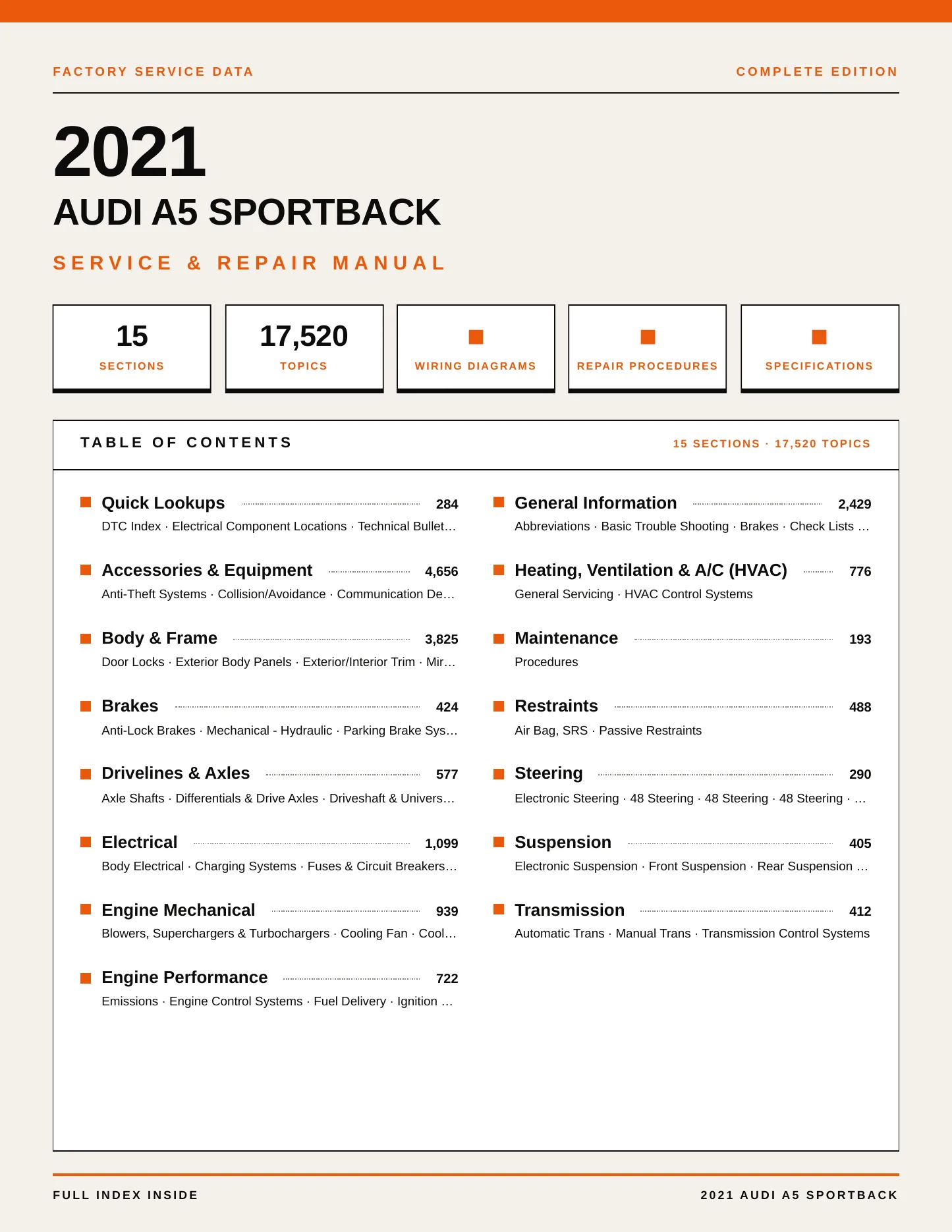 2021 Audi A5 Sportback Service and Repair Manual preview page 1