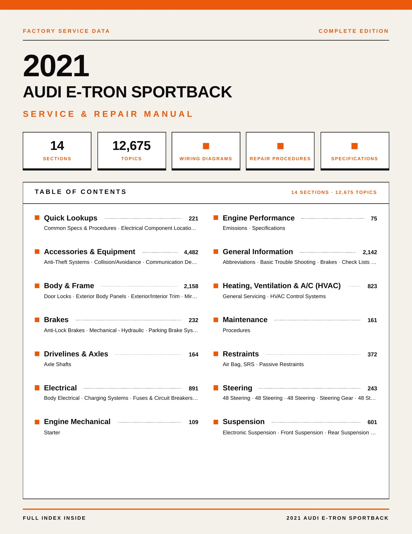 2021 Audi e-tron Sportback Service and Repair Manual preview page 1