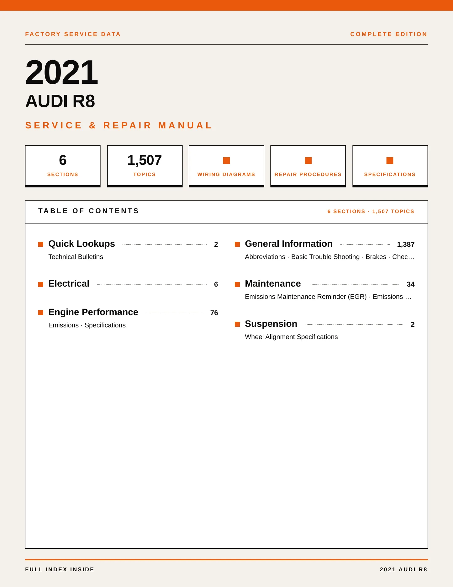 2021 Audi R8 Service and Repair Manual preview page 1