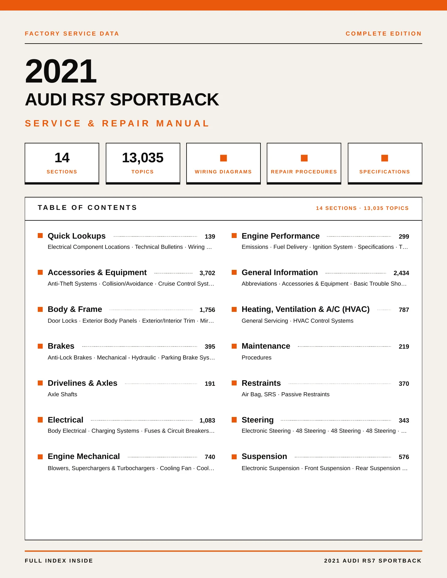 2021 Audi RS7 Sportback Service and Repair Manual preview page 1