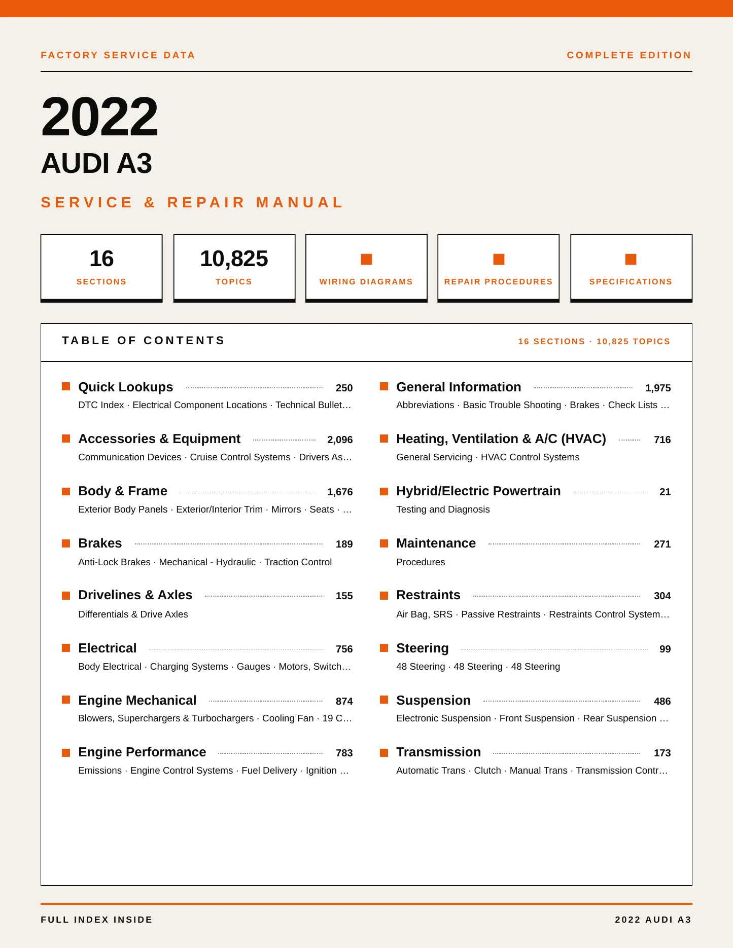 2022 Audi A3 Service and Repair Manual preview page 1