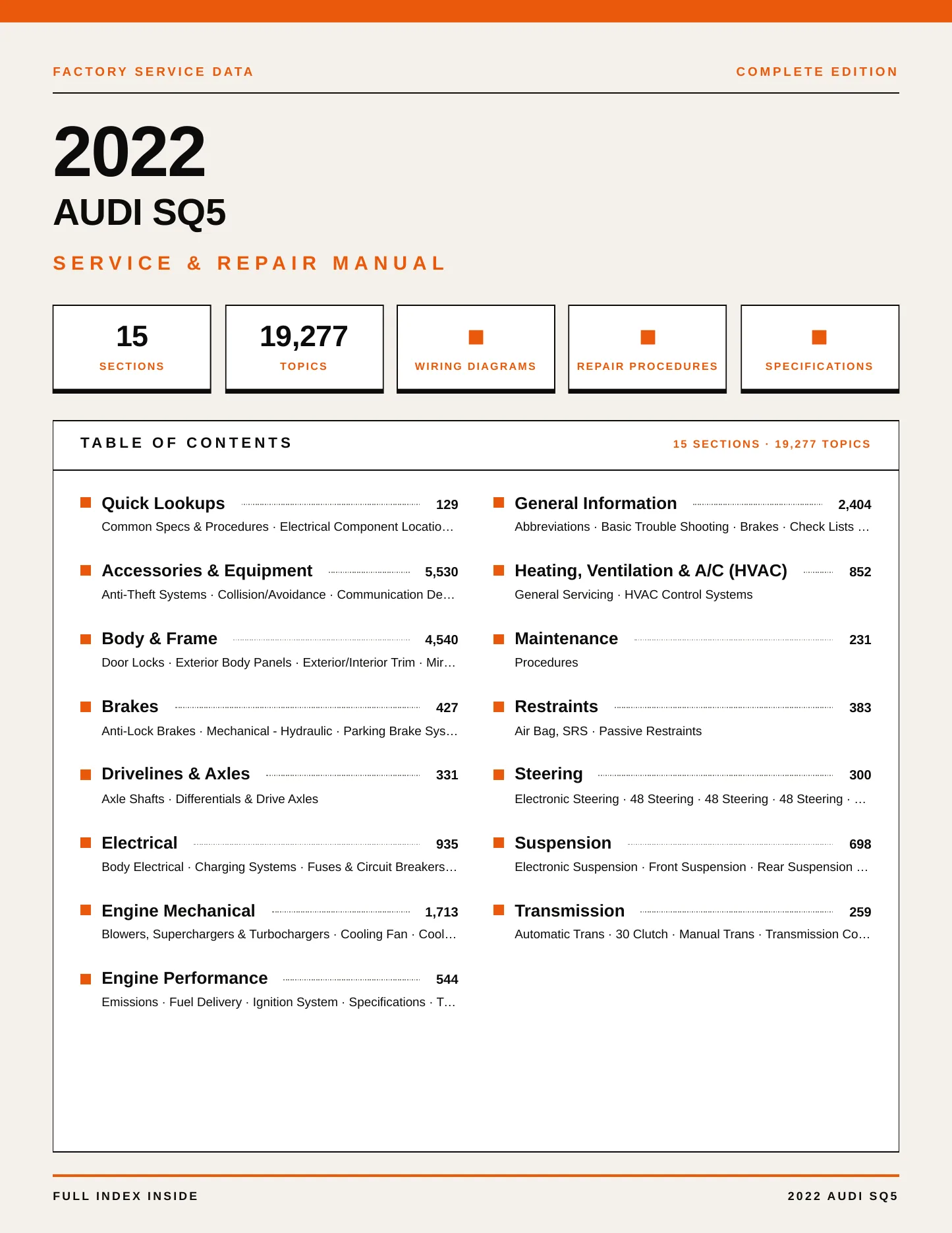 2022 Audi SQ5 Service and Repair Manual preview page 1
