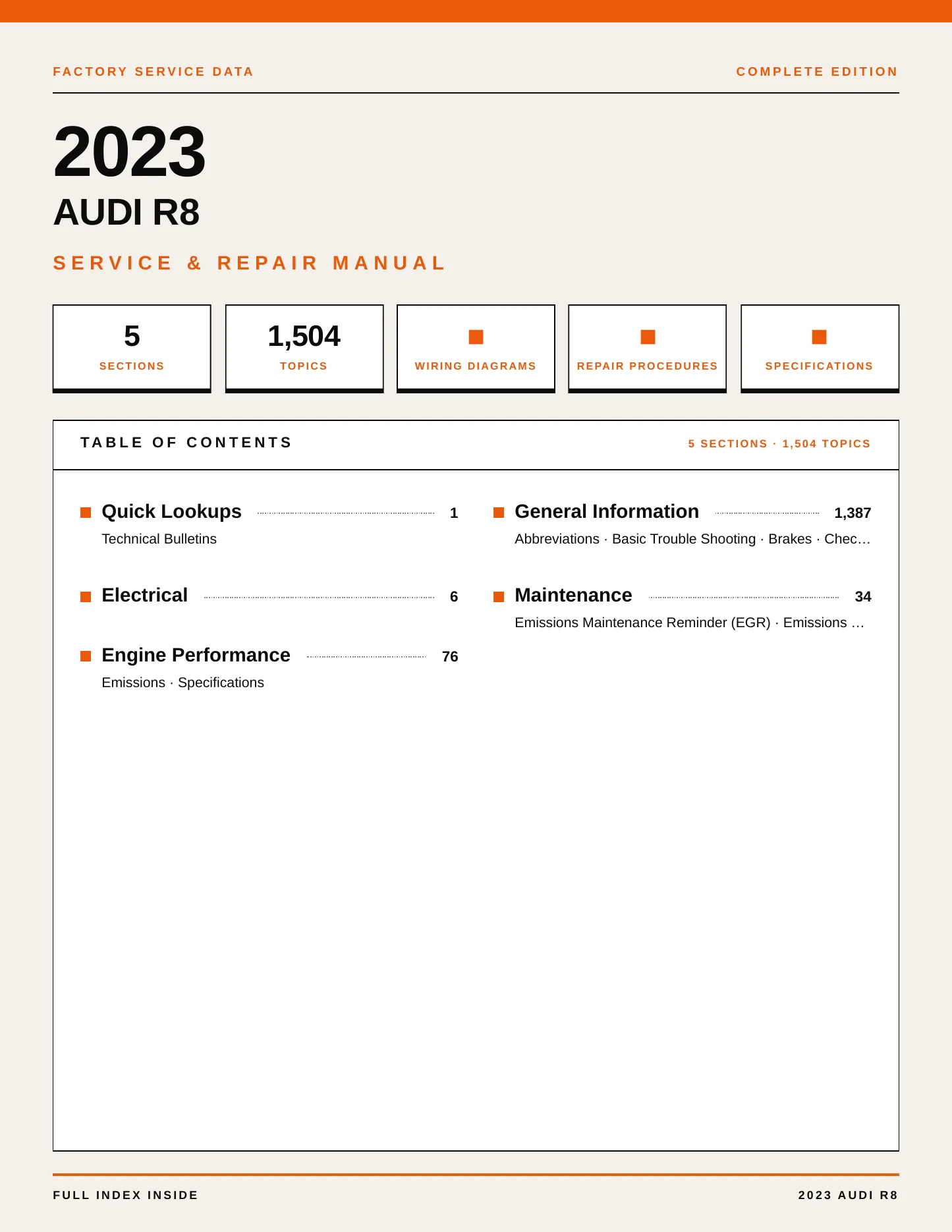 2023 Audi R8 Service and Repair Manual preview page 1