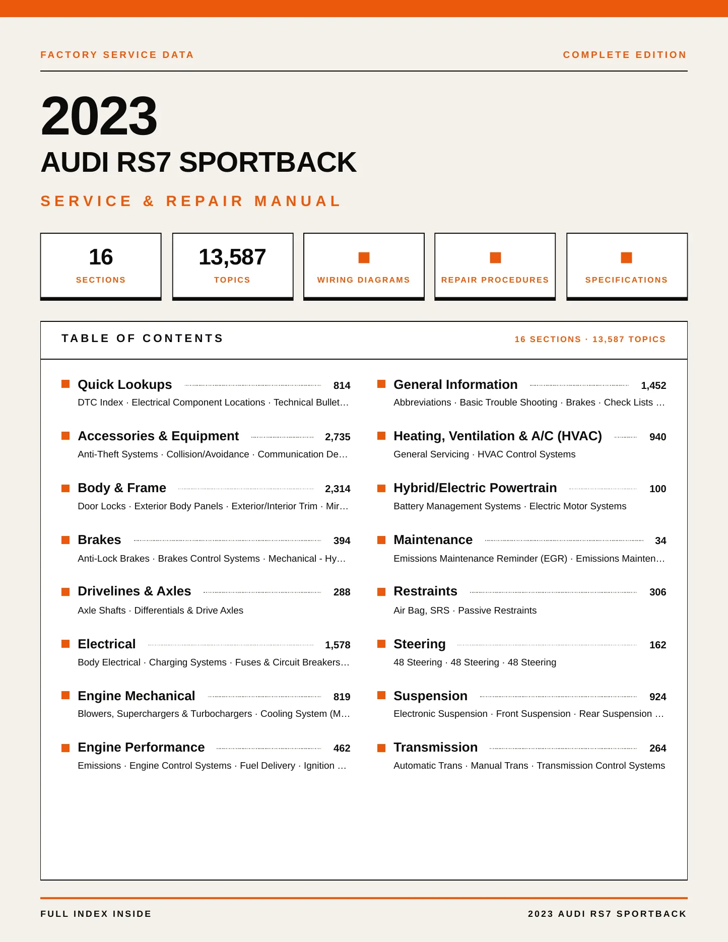 2023 Audi RS7 Sportback Service and Repair Manual preview page 1