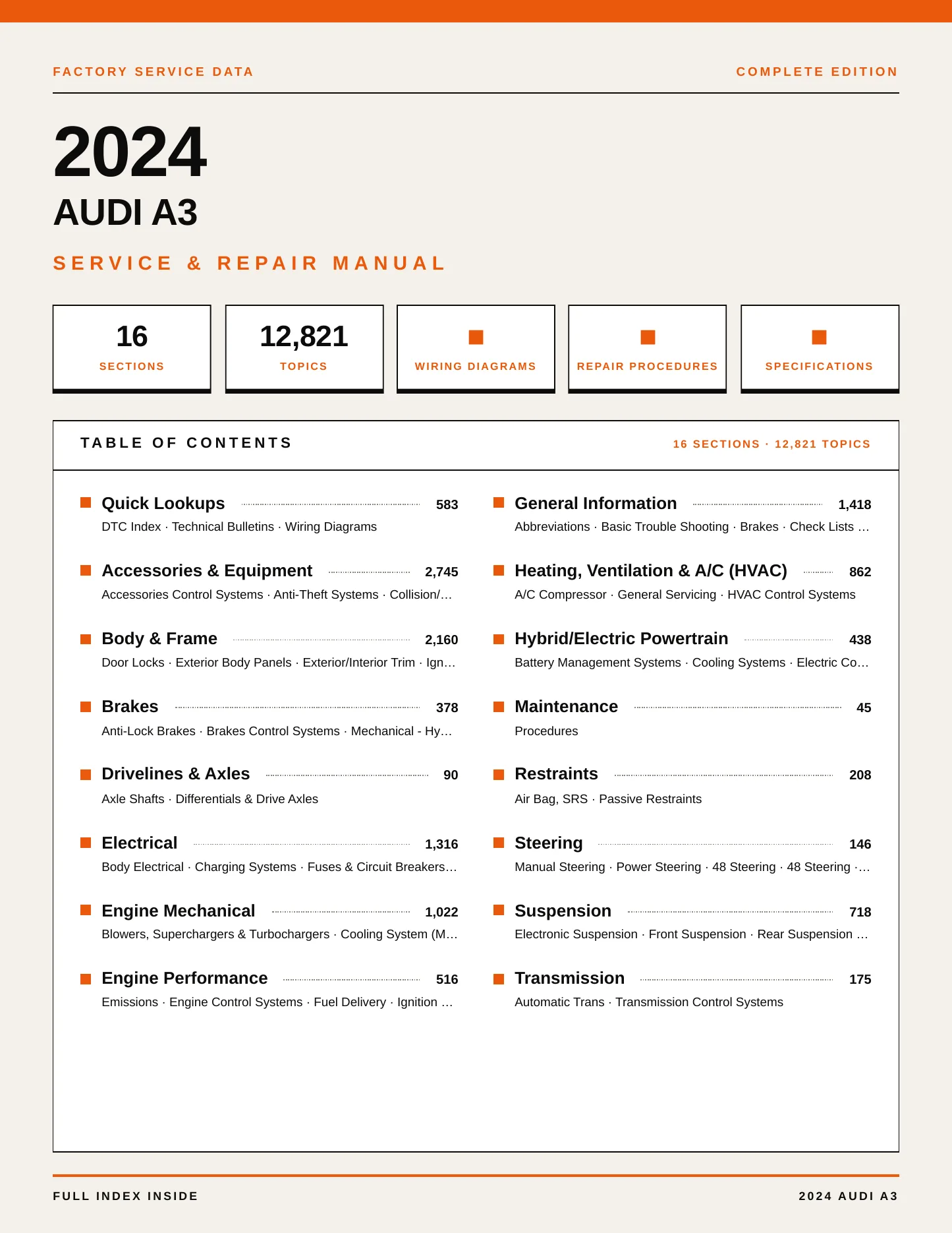 2024 Audi A3 Service and Repair Manual preview page 1