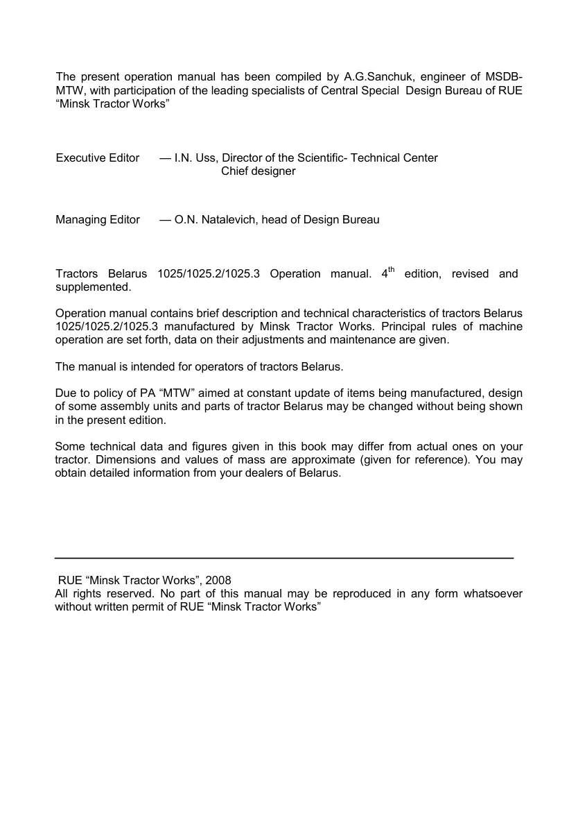 Belarus b 1025 1025. 1025.3 Tractor Operator's Manual preview page 2